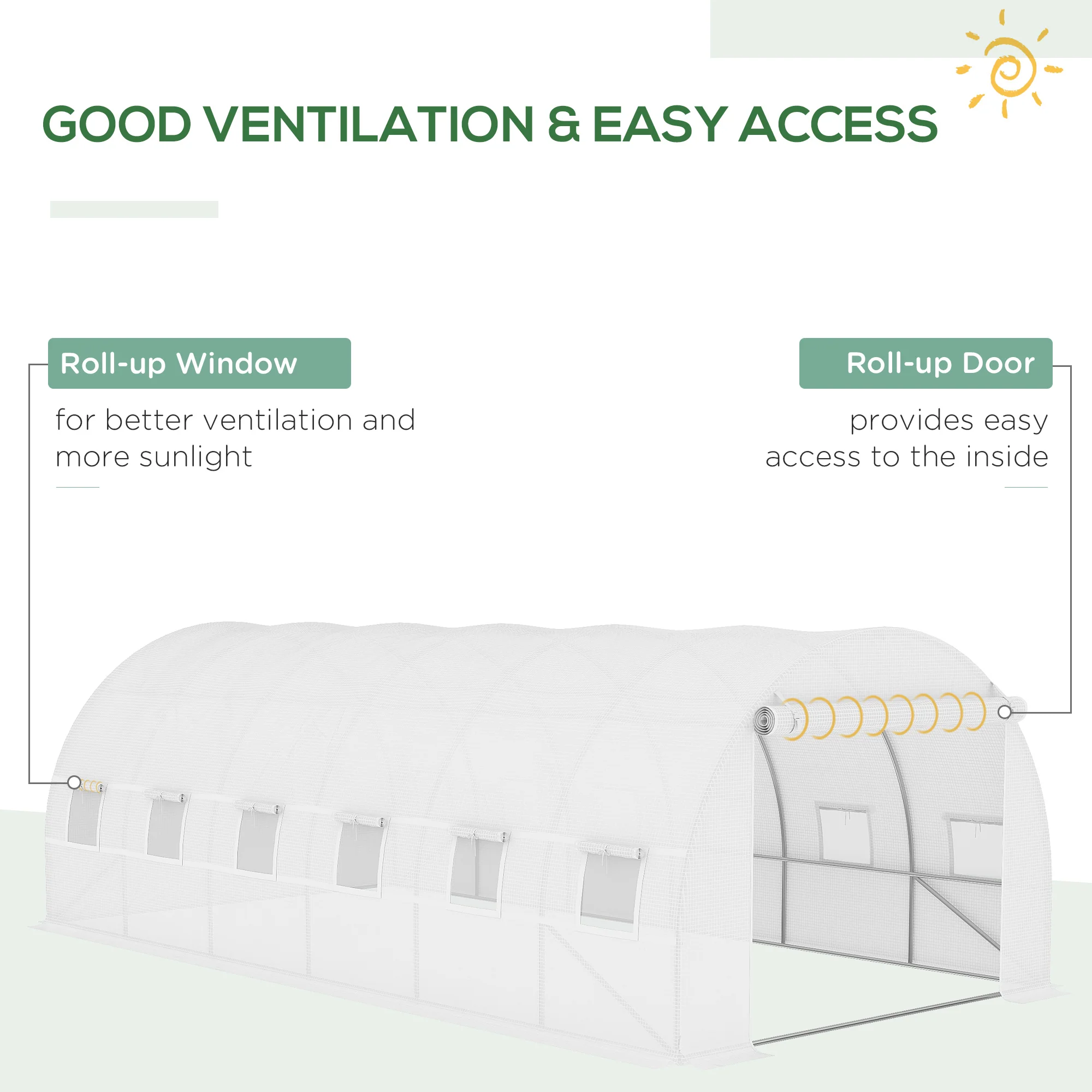 6 x 3 x 2m Tunnel Walk-in Greenhouse Cover Replacement with Roll-up Door & Windows, White - Image 6