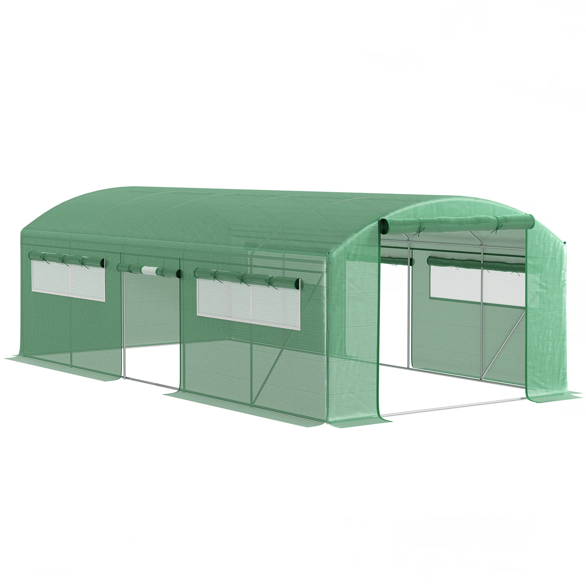6 x 3 x 2m Polytunnel Greenhouse with 3 Roll-up Doors, Mesh Windows & Anti-UV PE Cover, Green - Image 12