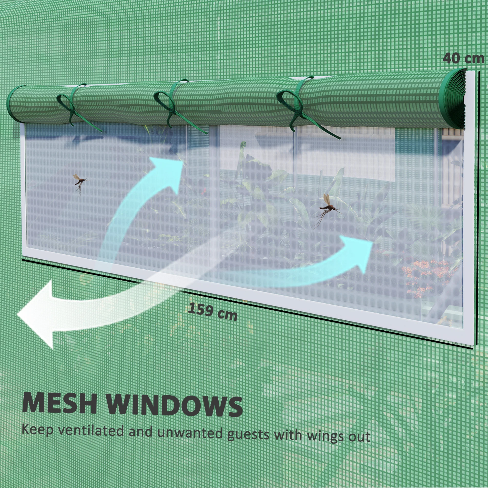 6 x 3 x 2m Polytunnel Greenhouse with 3 Roll-up Doors, Mesh Windows & Anti-UV PE Cover, Green - Image 7