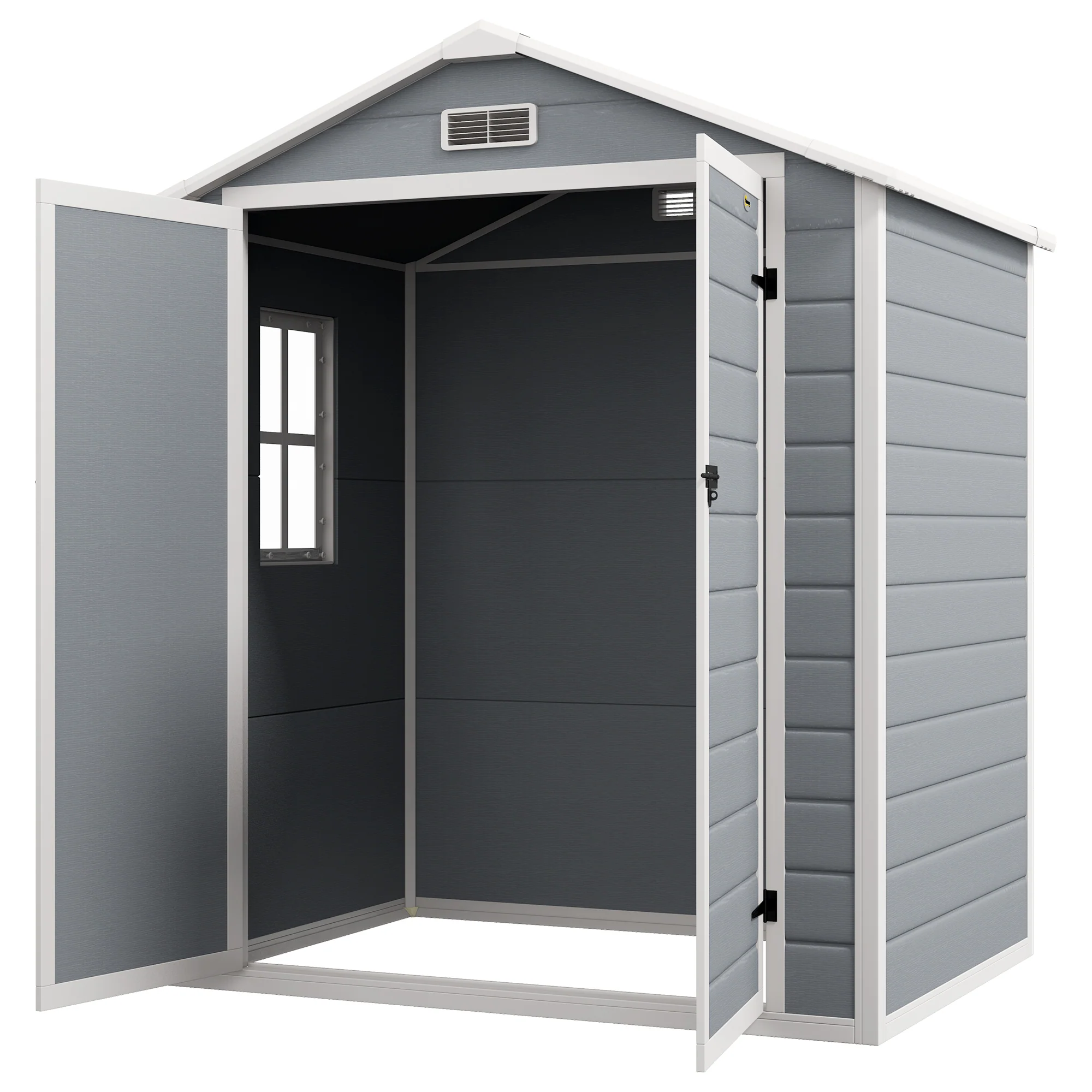 6' x 4.5' Plastic Storage Shed with Double Doors & Vents, Grey - Image 2