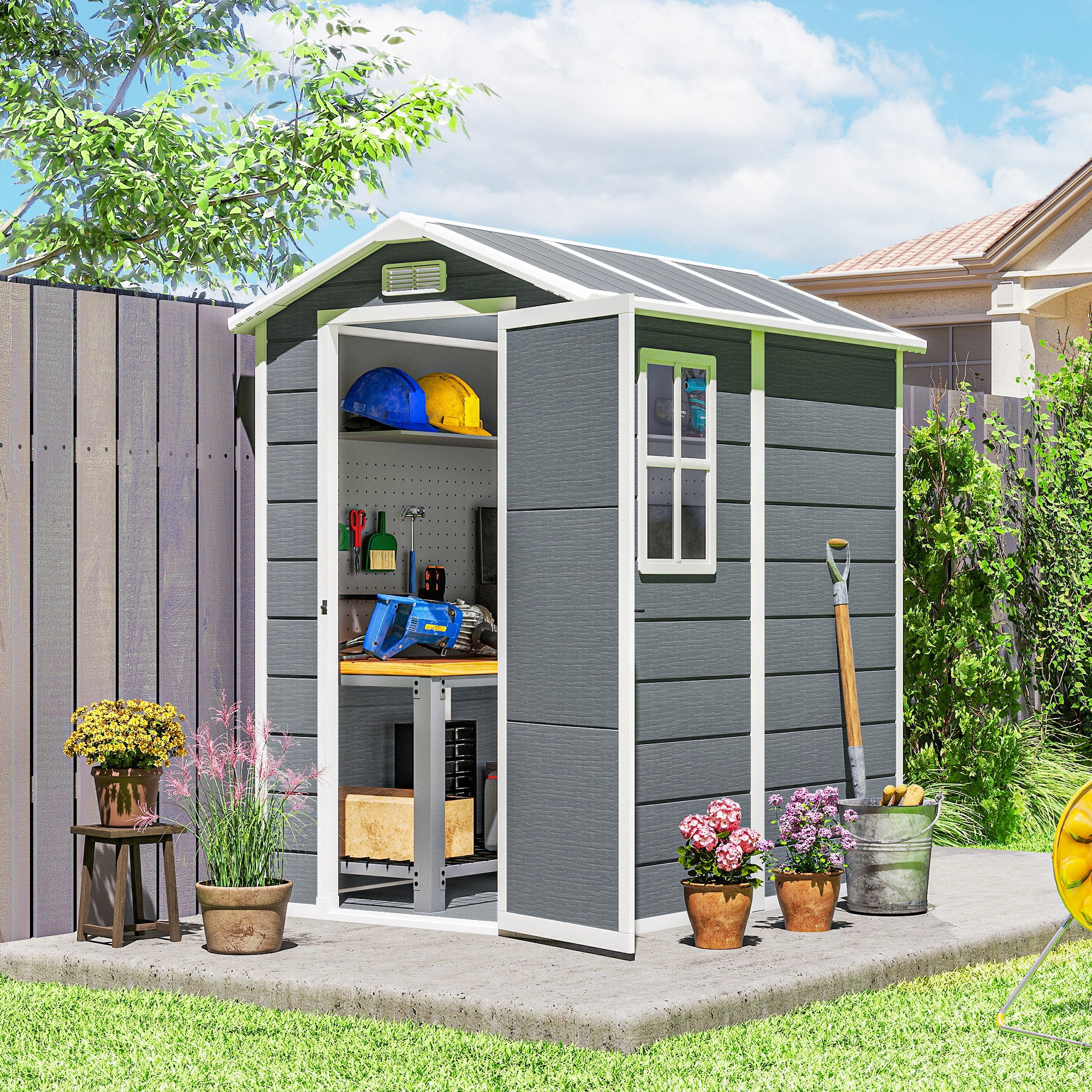 6' x 4' Outdoor Storage Shed with Floor and Lockable Door, Gray - Image 3