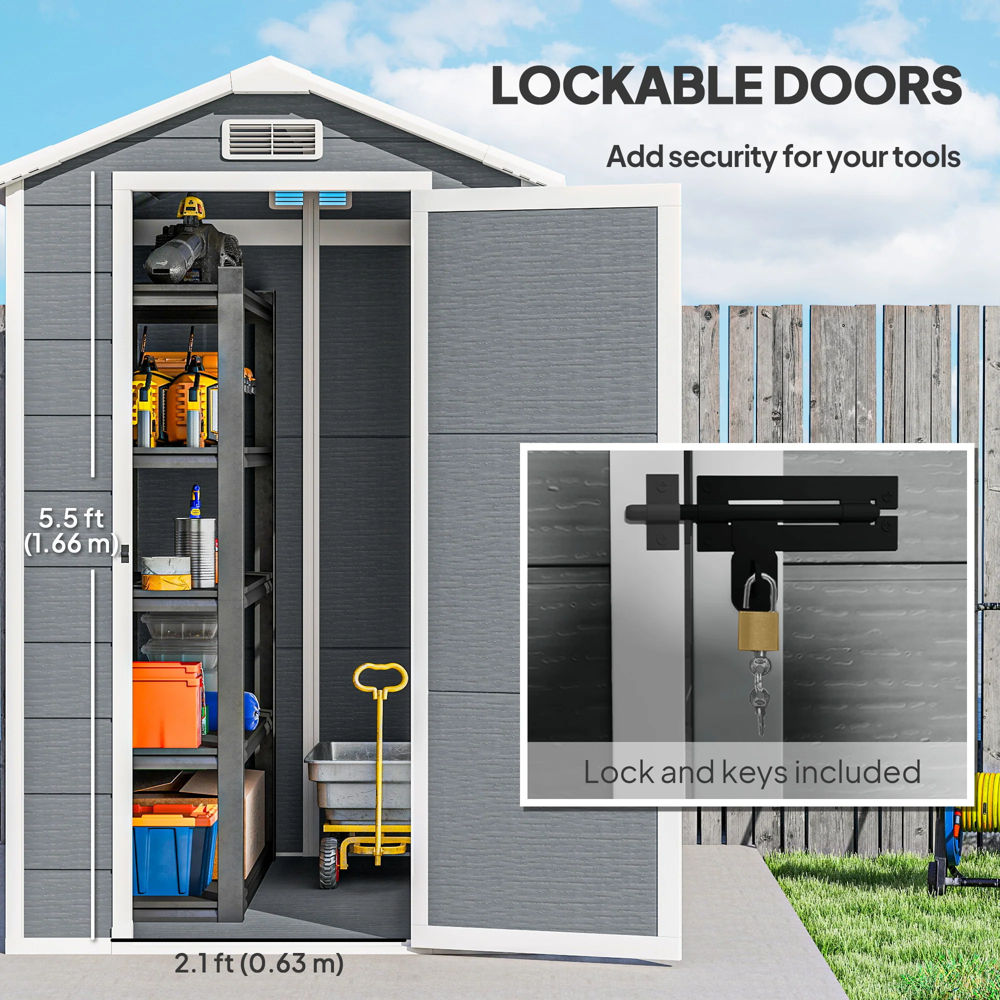 6' x 4' Outdoor Storage Shed with Floor and Lockable Door, Gray - Image 9