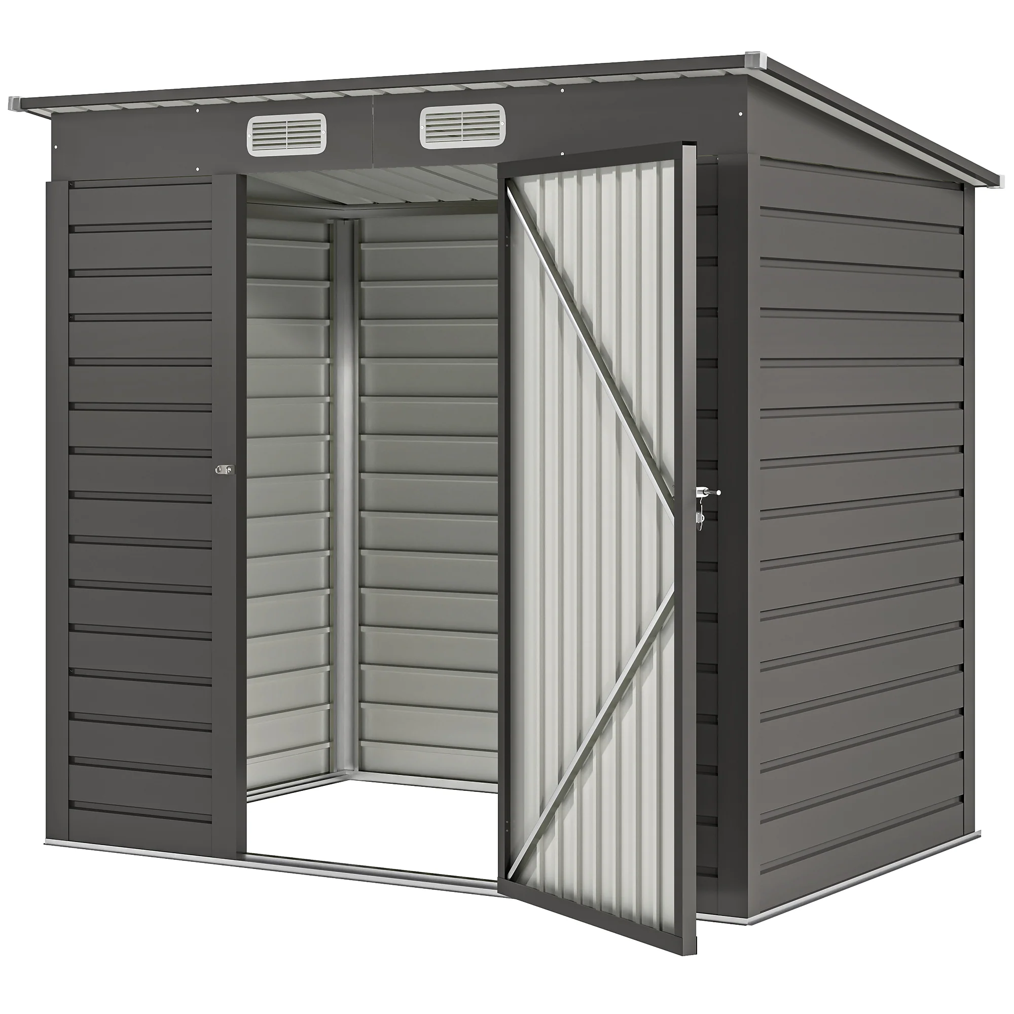 EverBase 6' x 4' Galvanized Metal Storage Shed with Lockable Door and 2 Vents, Grey - Image 4