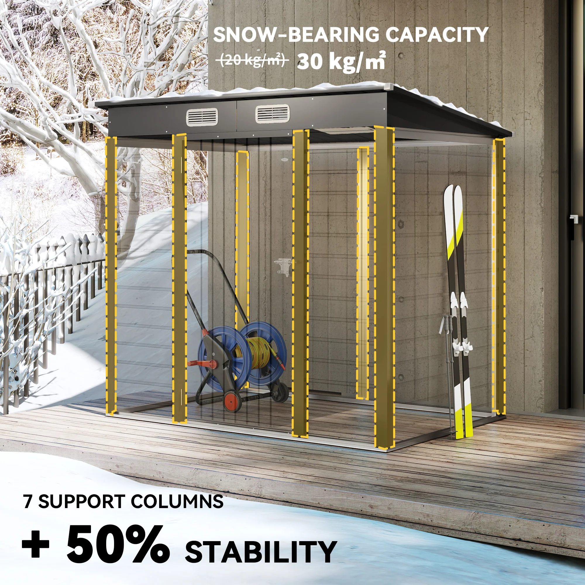 EverBase 6' x 4' Galvanized Metal Storage Shed with Lockable Door and 2 Vents, Grey - Image 7