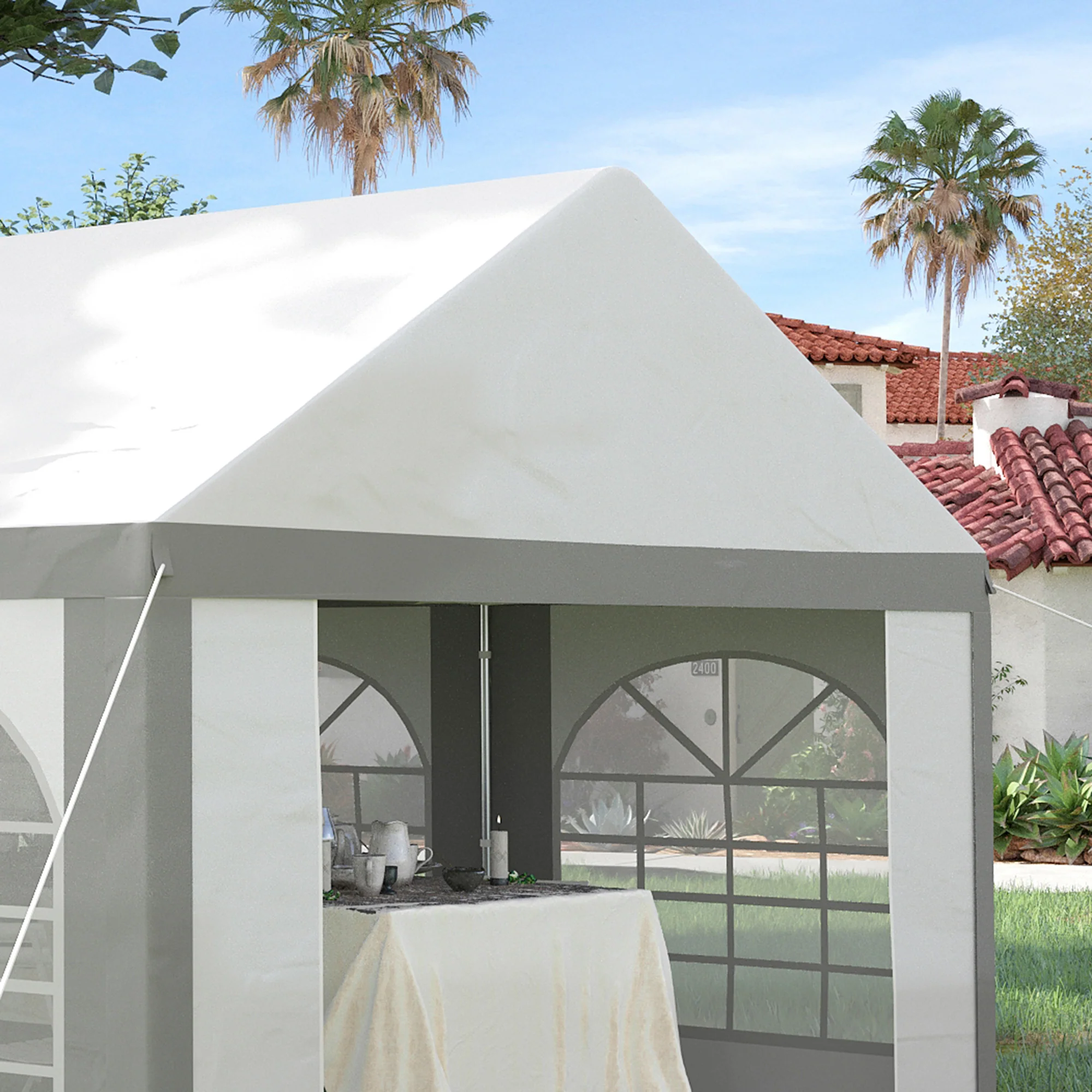 6 x 4m Galvanised Party Tent, Marquee Gazebo with Sides, 6 Windows & Double Doors - Image 10