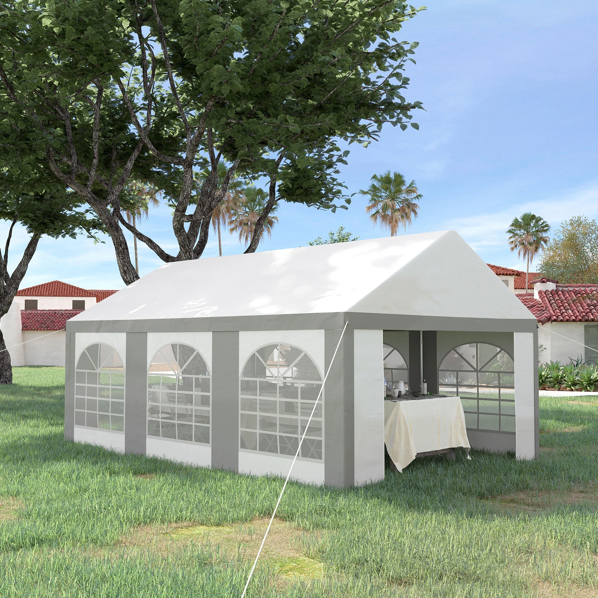 6 x 4m Galvanised Party Tent, Marquee Gazebo with Sides, 6 Windows & Double Doors - Image 3