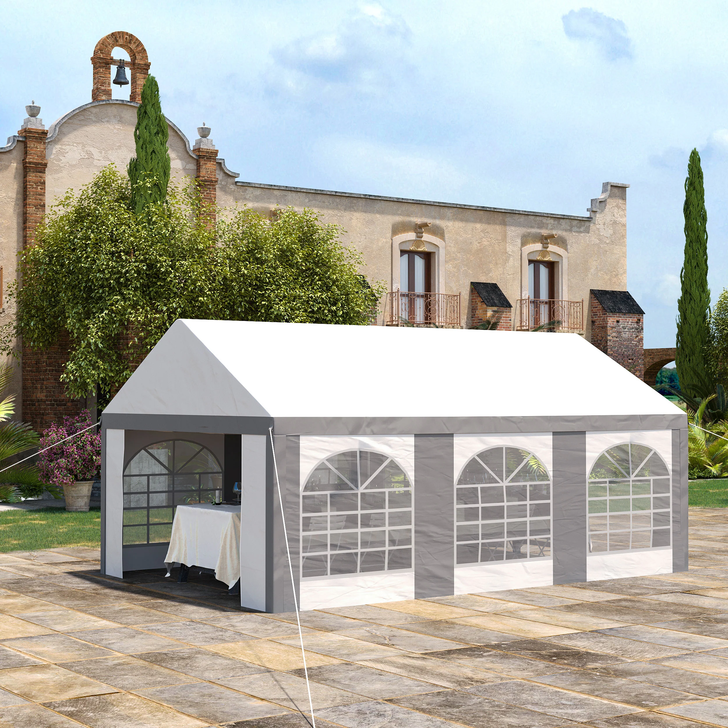 6 x 4m Galvanised Party Tent, Marquee Gazebo with Sides, 6 Windows & Double Doors - Image 4