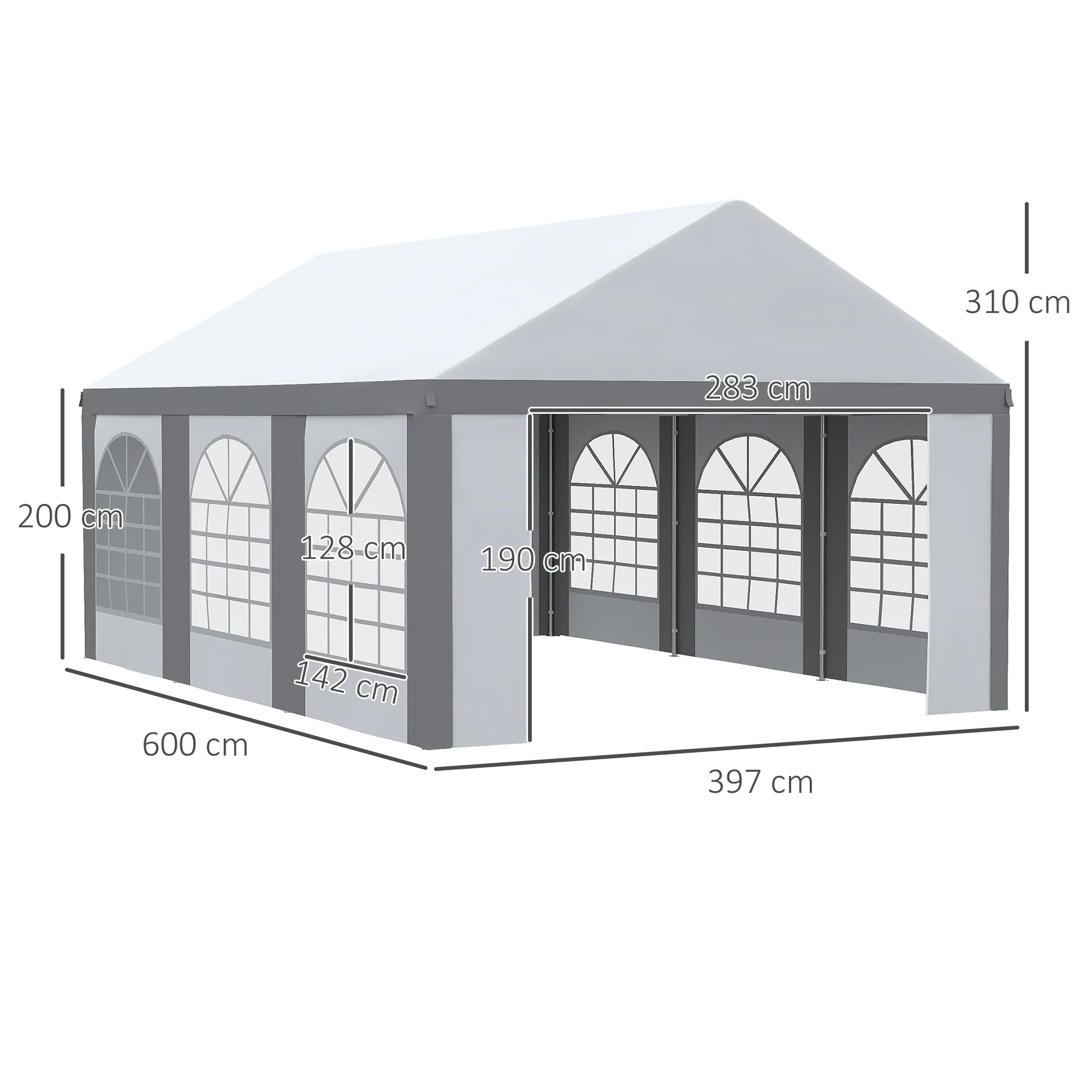 6 x 4m Galvanised Party Tent, Marquee Gazebo with Sides, 6 Windows & Double Doors - Image 5