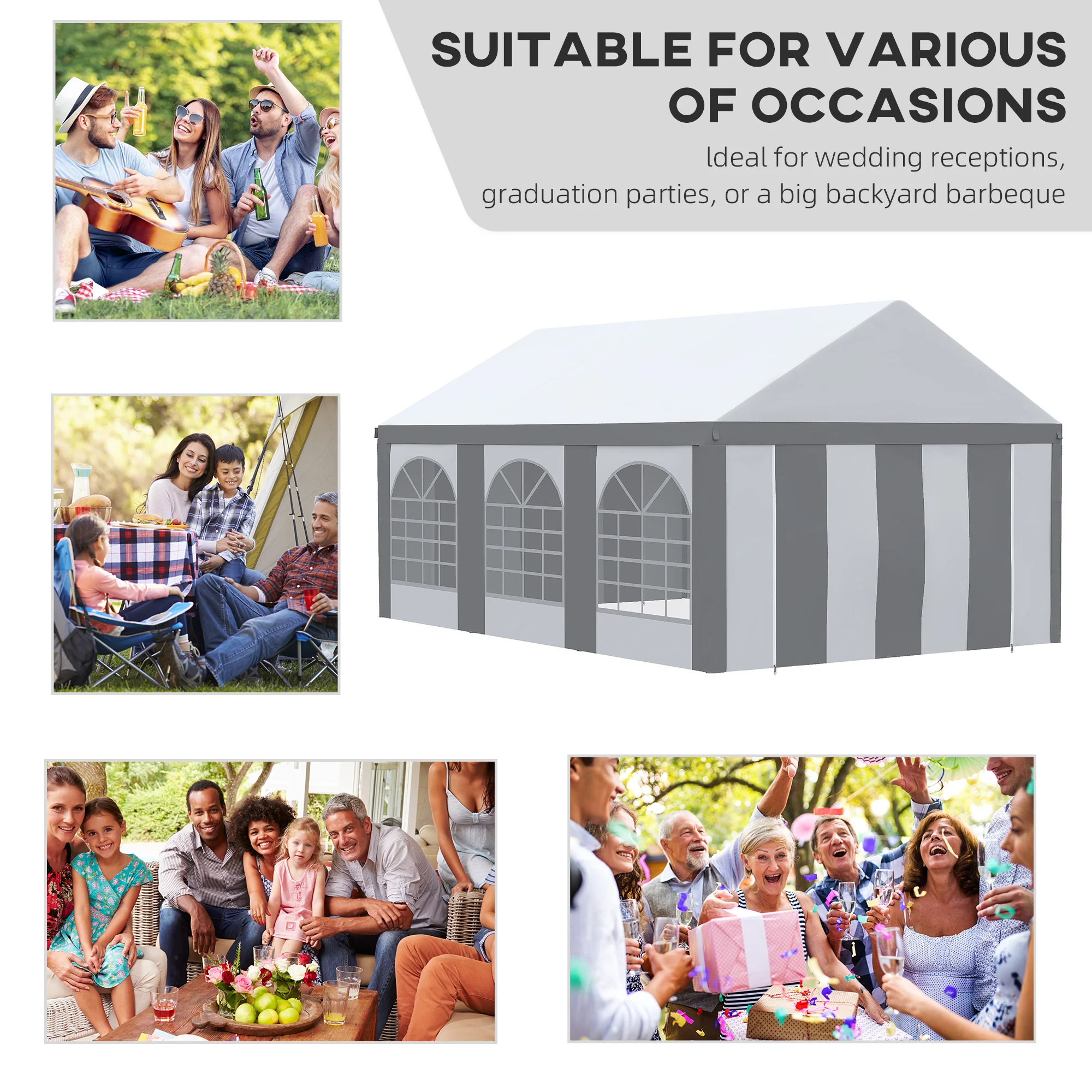 6 x 4m Galvanised Party Tent, Marquee Gazebo with Sides, 6 Windows & Double Doors - Image 6