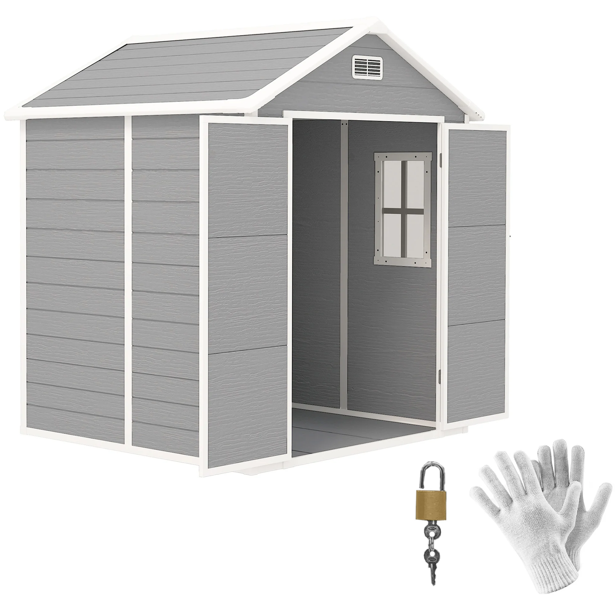 6' x 5' Wood Effect Resin Storage Shed for All Seasons, Winter Durable with Floor & Window, Dark Grey