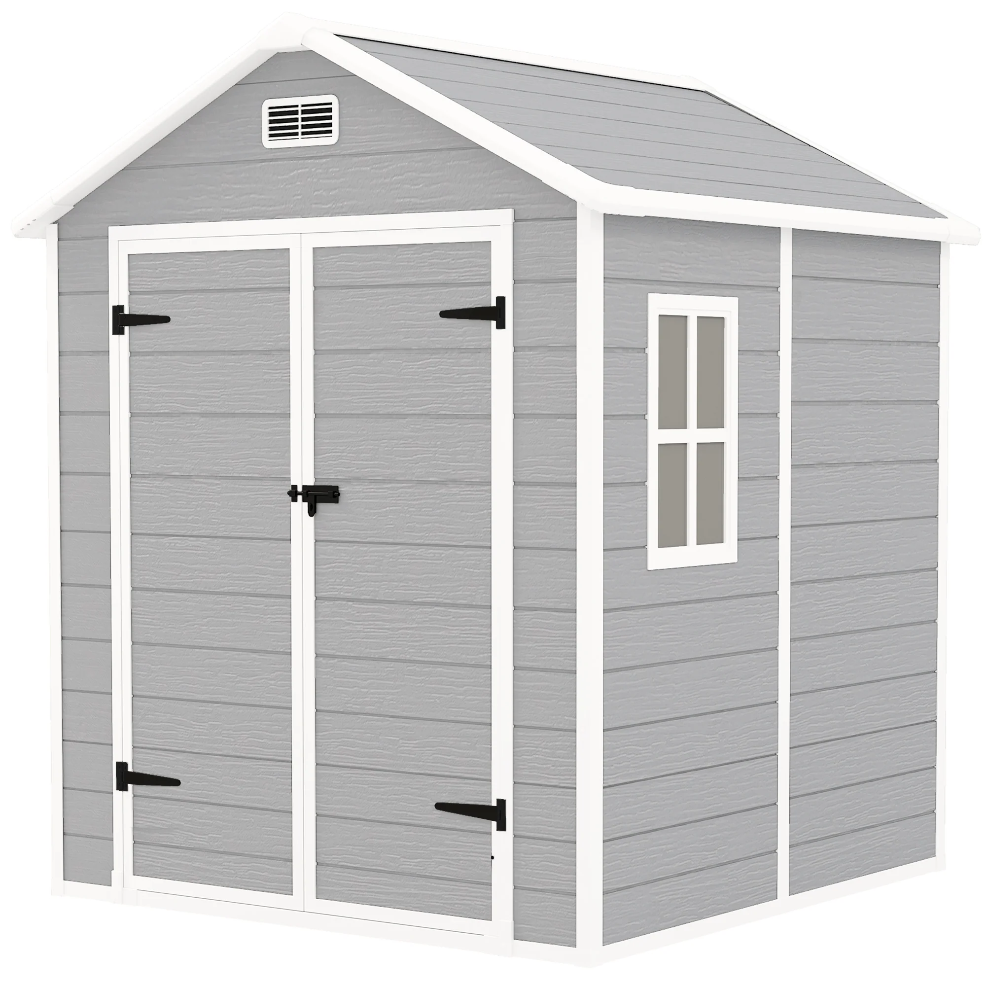 6 x 5ft Garden Shed, Plastic Shed with Floor, Window, Lockable Doors and Vents, Light Grey