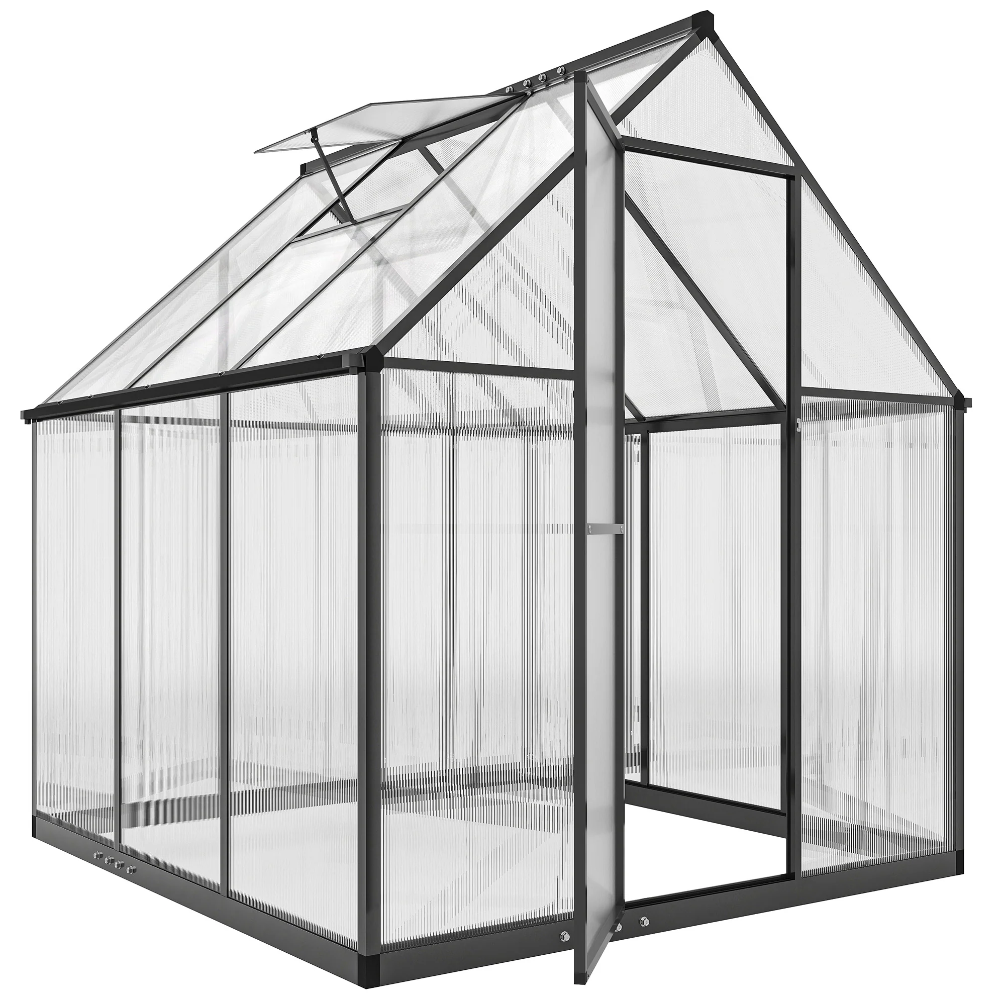 6 x 6.5ft Polycarbonate Greenhouse with Swing Door & Window, Black - Image 12