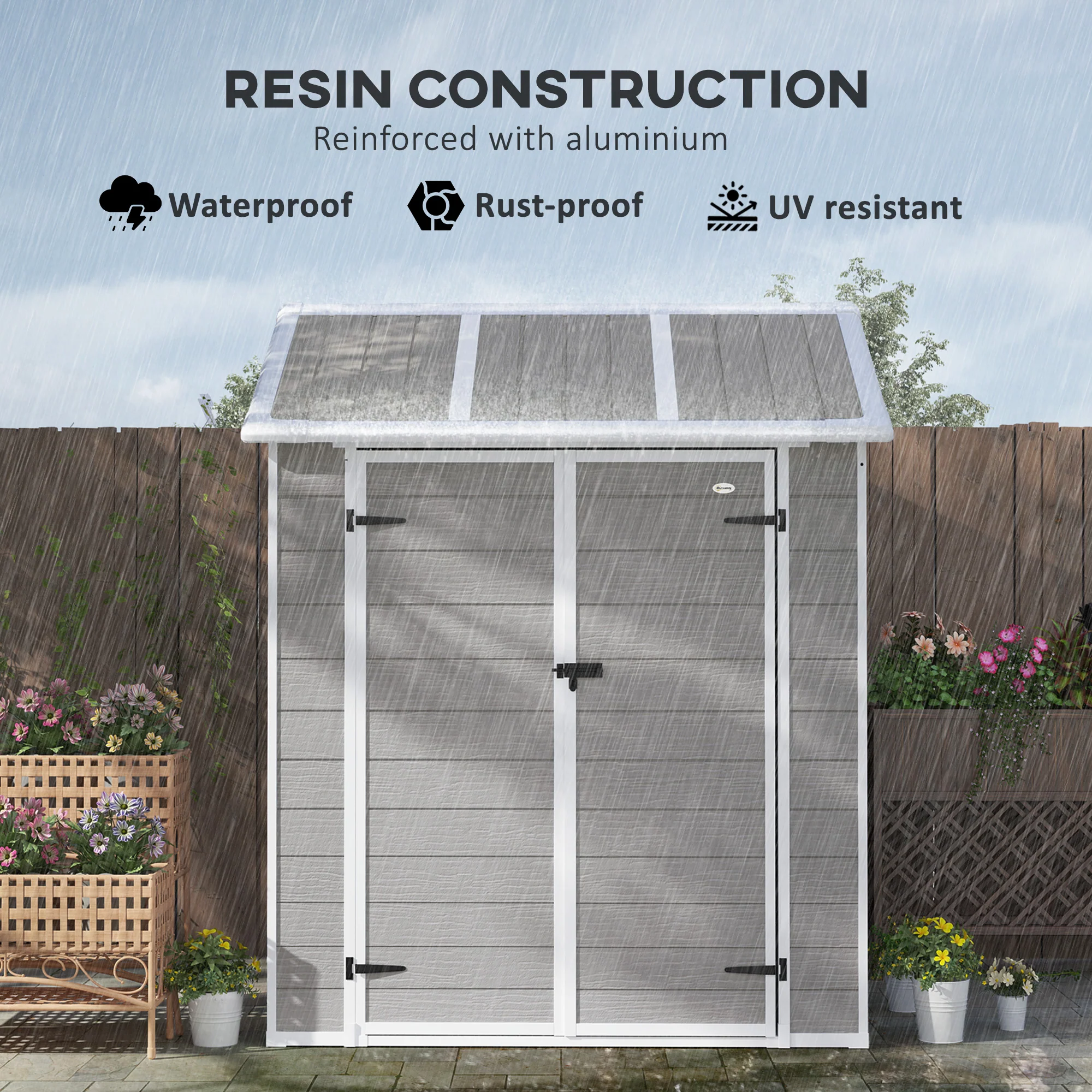 6' x 6' Resin Plastic Outdoor Storage Shed with Floor, Window and Lockable Doors, Grey - Image 6