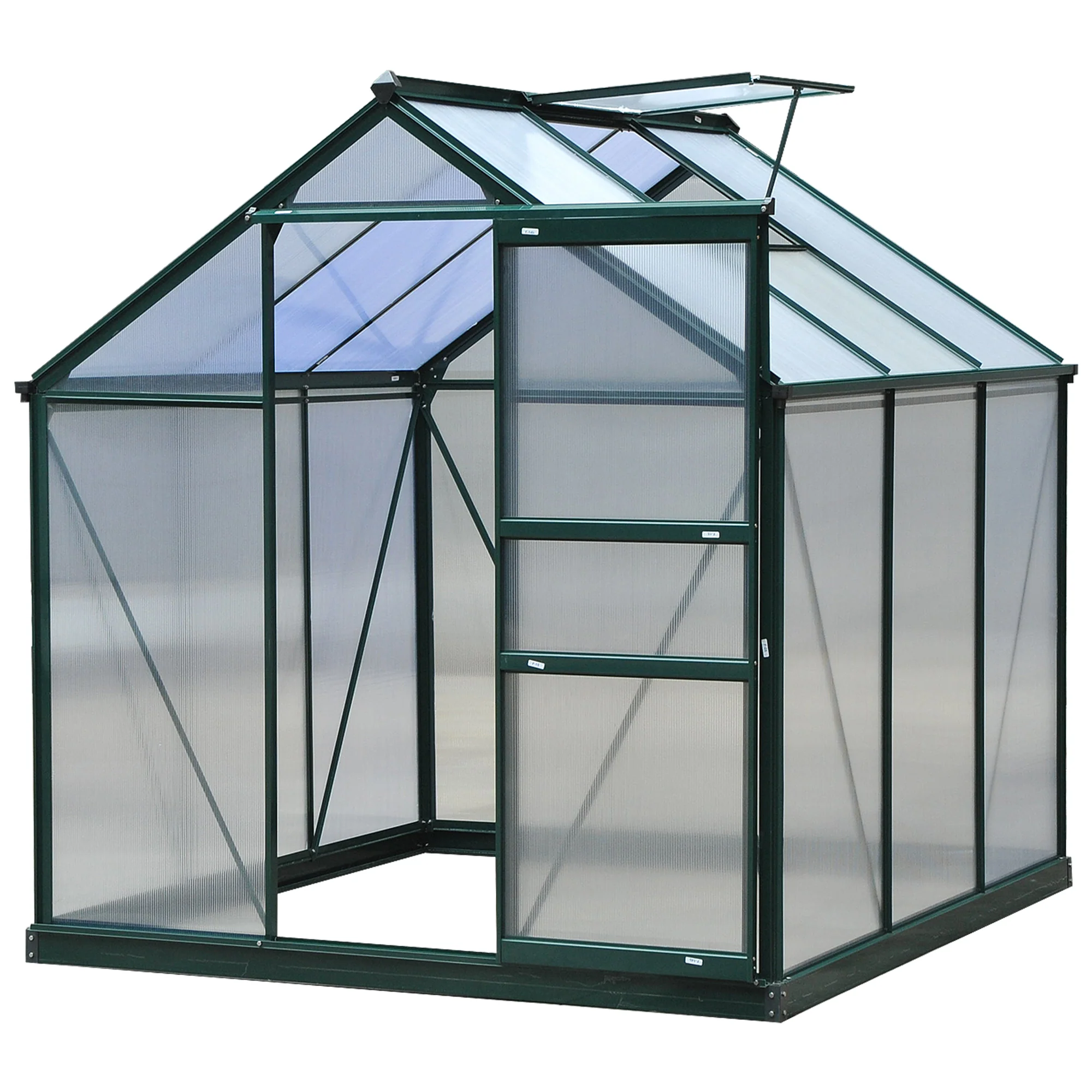 BloomGreen 6 x 6ft Large Polycarbonate Greenhouse with Aluminium Frame, Slide Door & Window, Dark Green