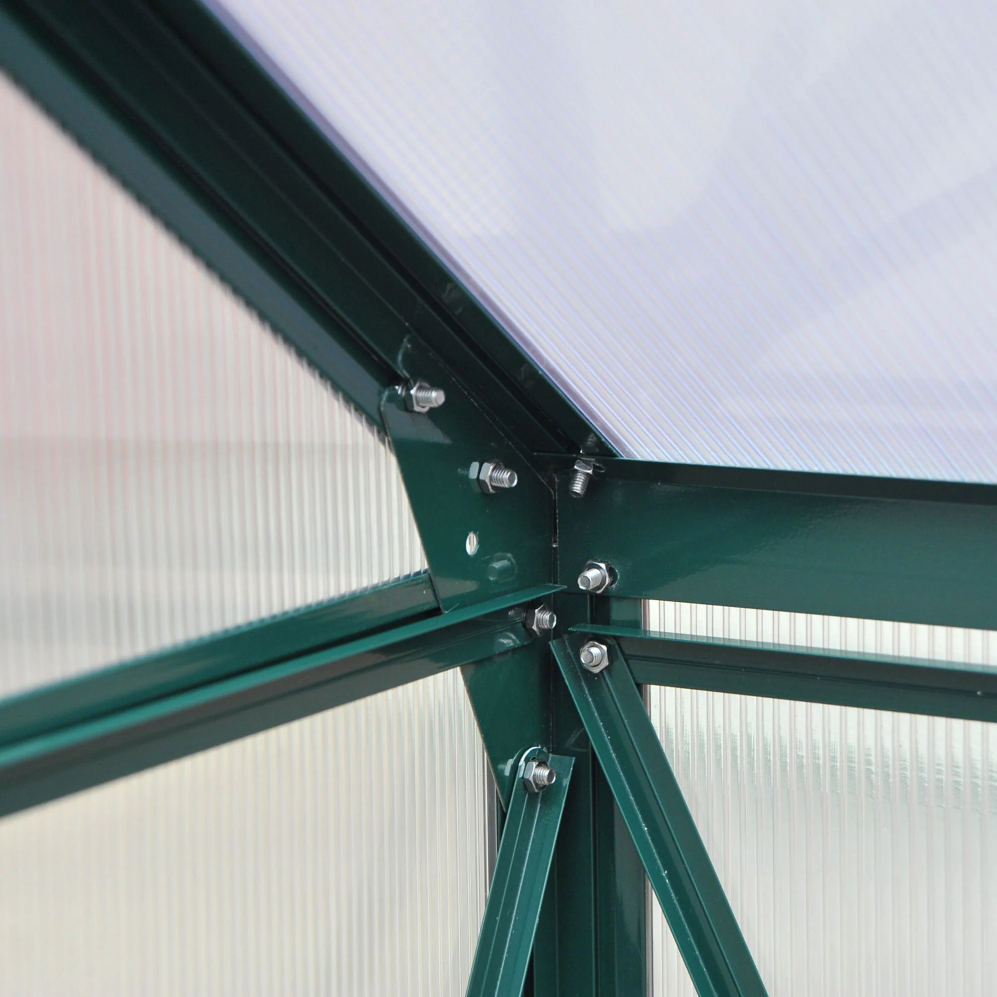 BloomGreen 6 x 6ft Large Polycarbonate Greenhouse with Aluminium Frame, Slide Door & Window, Dark Green - Image 10