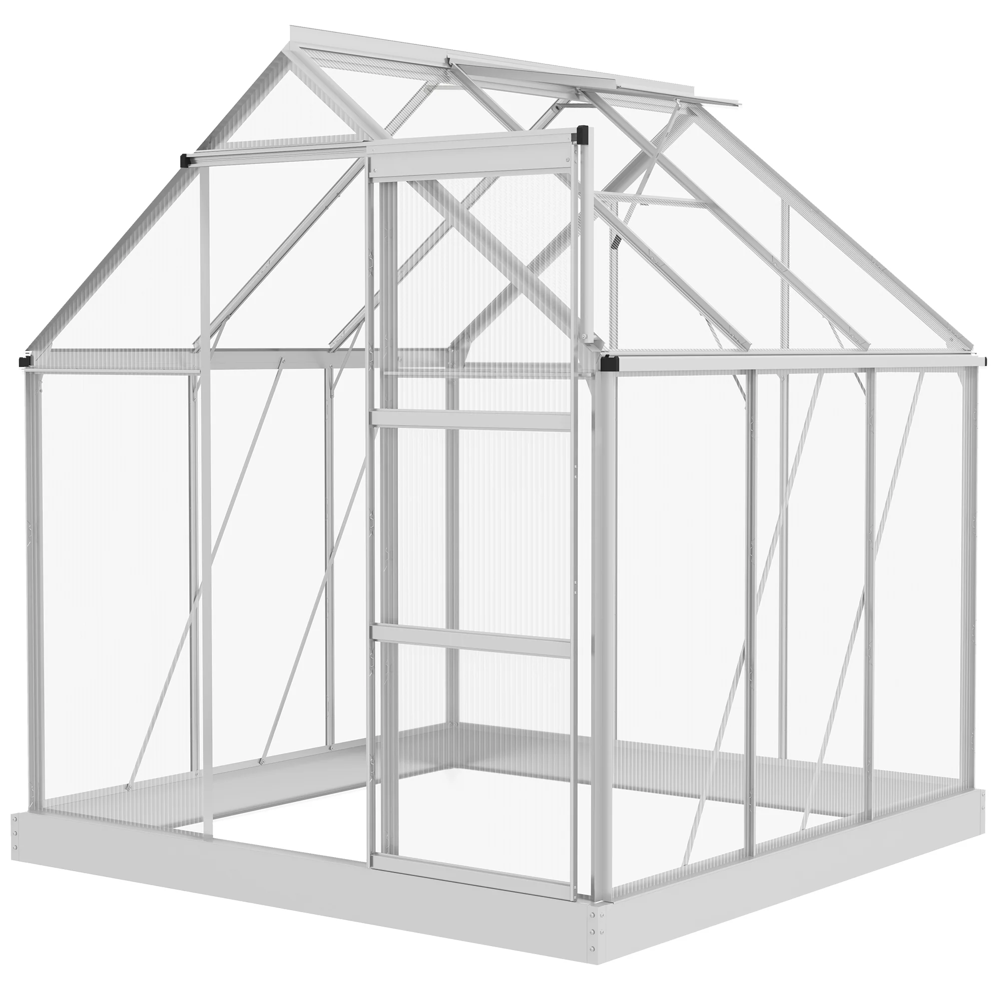 6 x 4ft Aluminium Frame Walk-In Greenhouse with Adjustable Window & Sliding Door, Silver