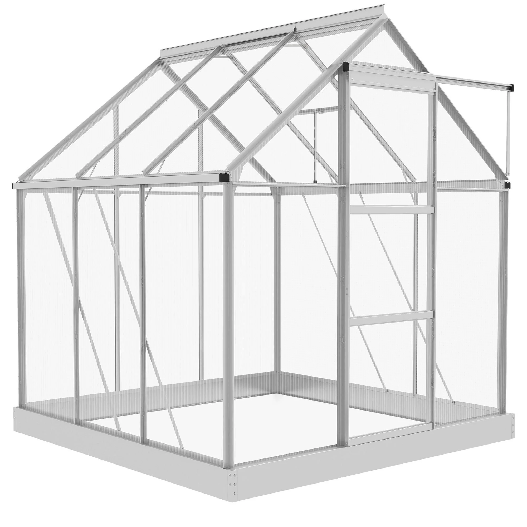 6 x 4ft Aluminium Frame Walk-In Greenhouse with Adjustable Window & Sliding Door, Silver - Image 2