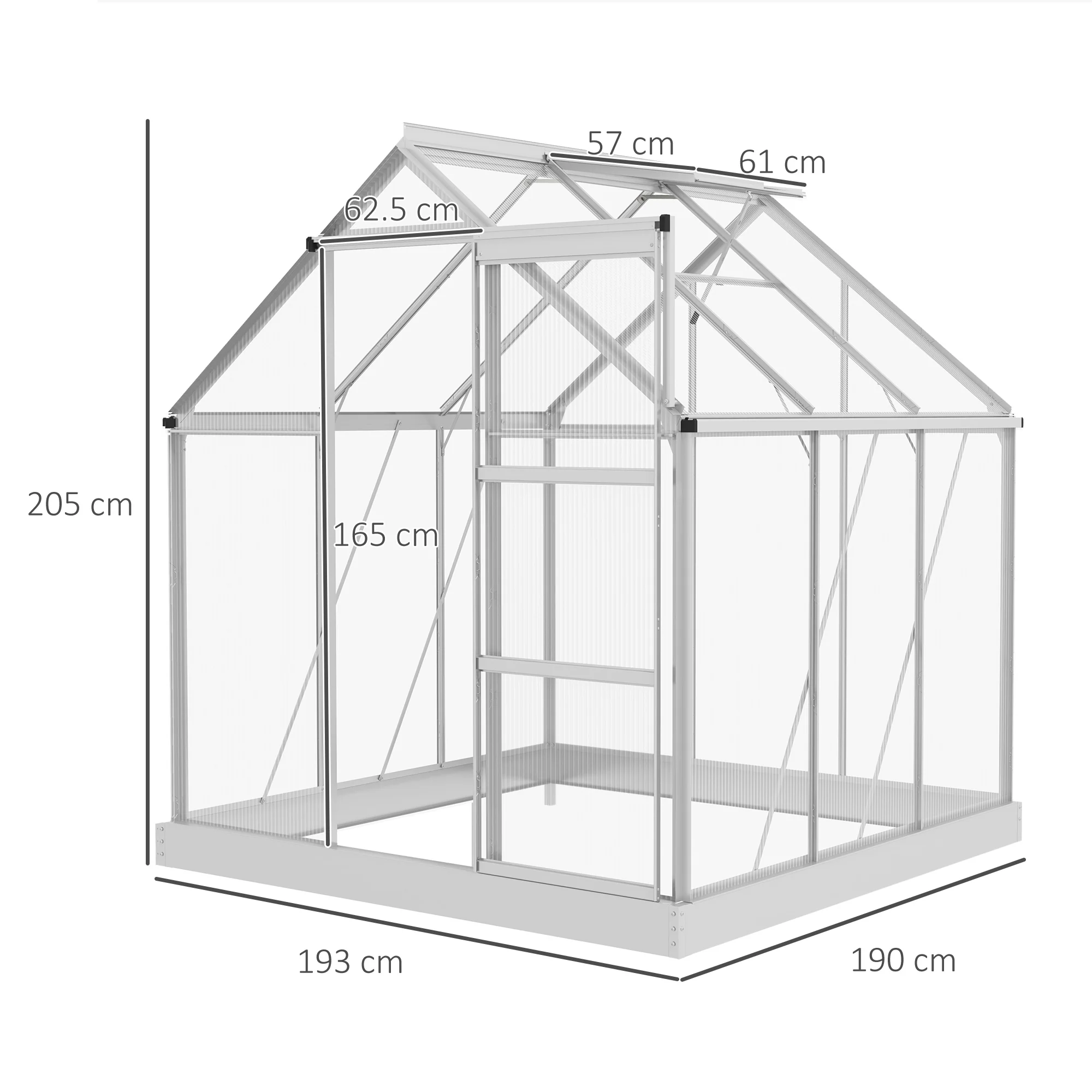 6 x 4ft Aluminium Frame Walk-In Greenhouse with Adjustable Window & Sliding Door, Silver - Image 5