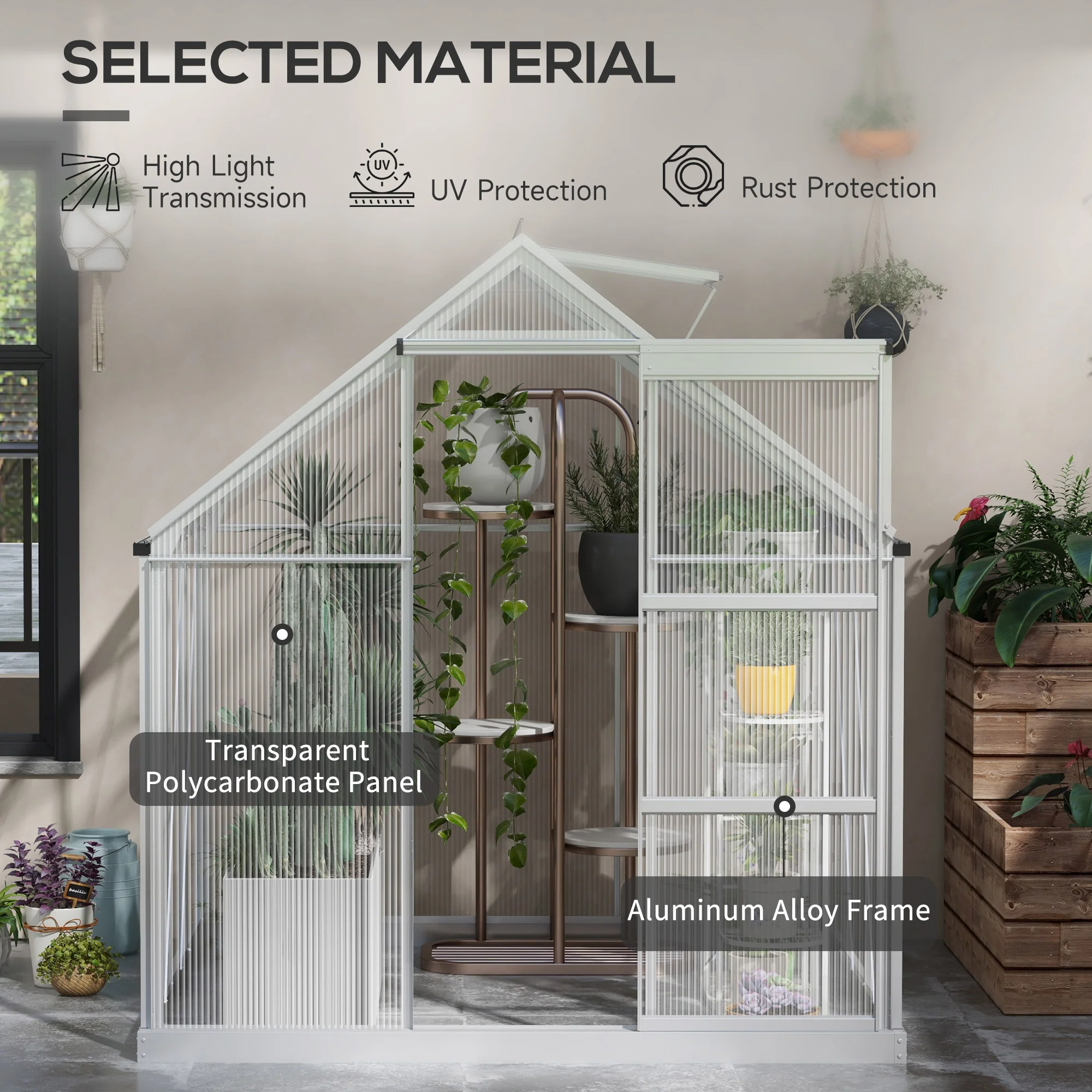 6 x 4ft Aluminium Frame Walk-In Greenhouse with Adjustable Window & Sliding Door, Silver - Image 7