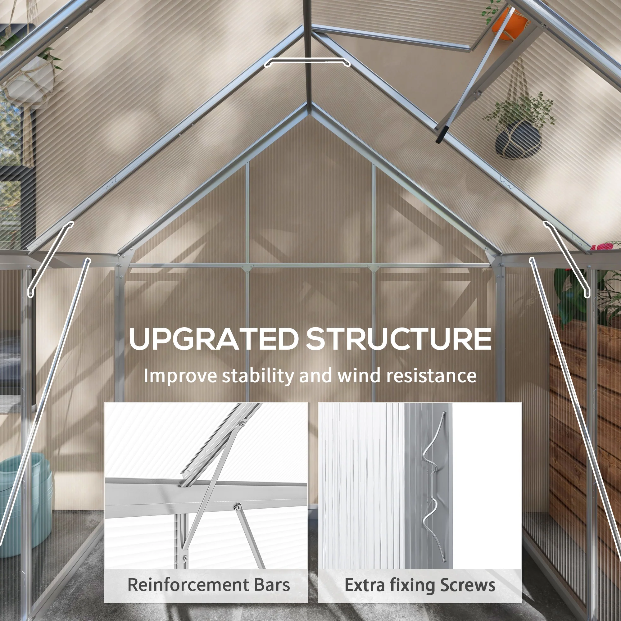6 x 4ft Aluminium Frame Walk-In Greenhouse with Adjustable Window & Sliding Door, Silver - Image 8