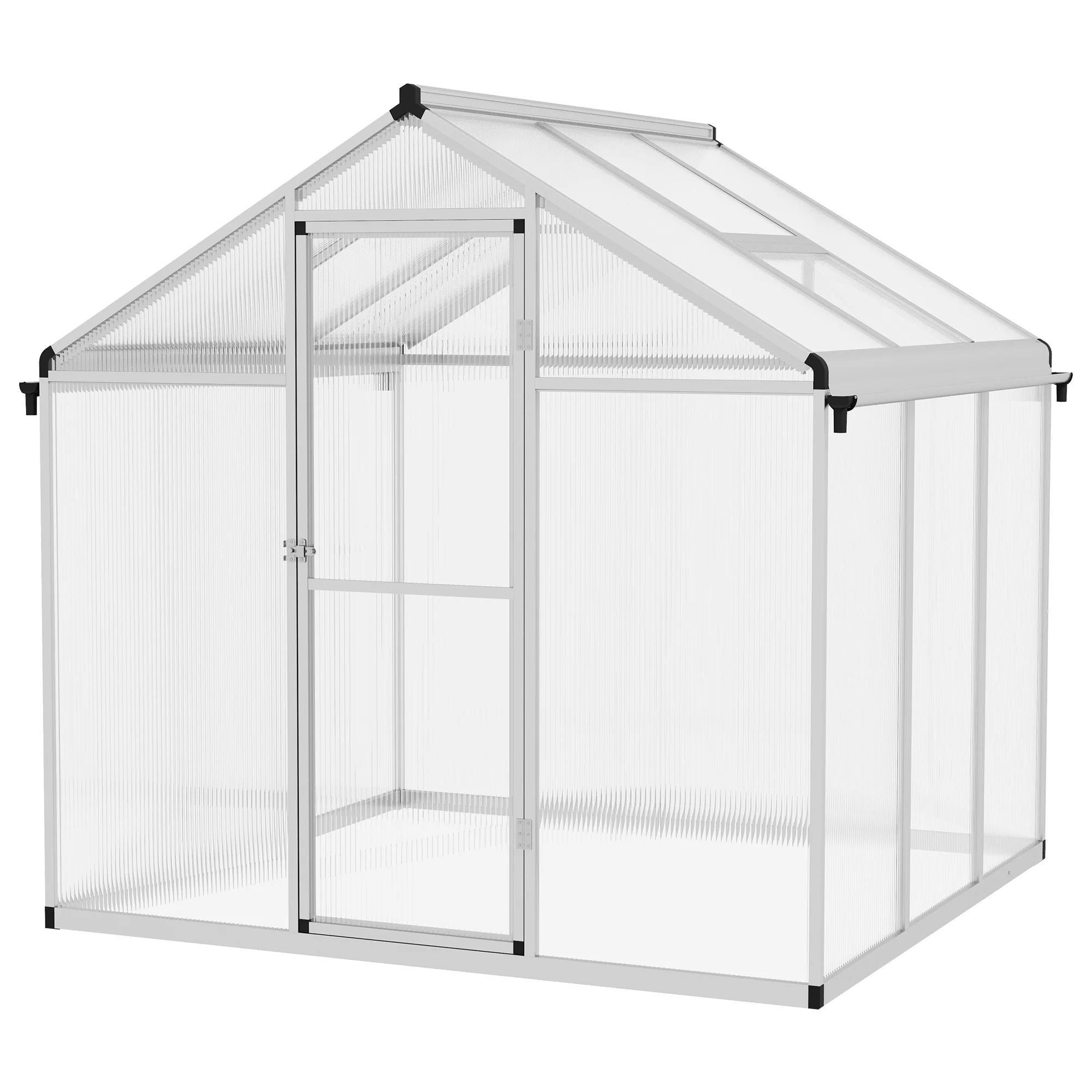 6 x 6ft Polycarbonate Greenhouse, Large Walk-In Green House w/ Aluminium Frame and Foundation