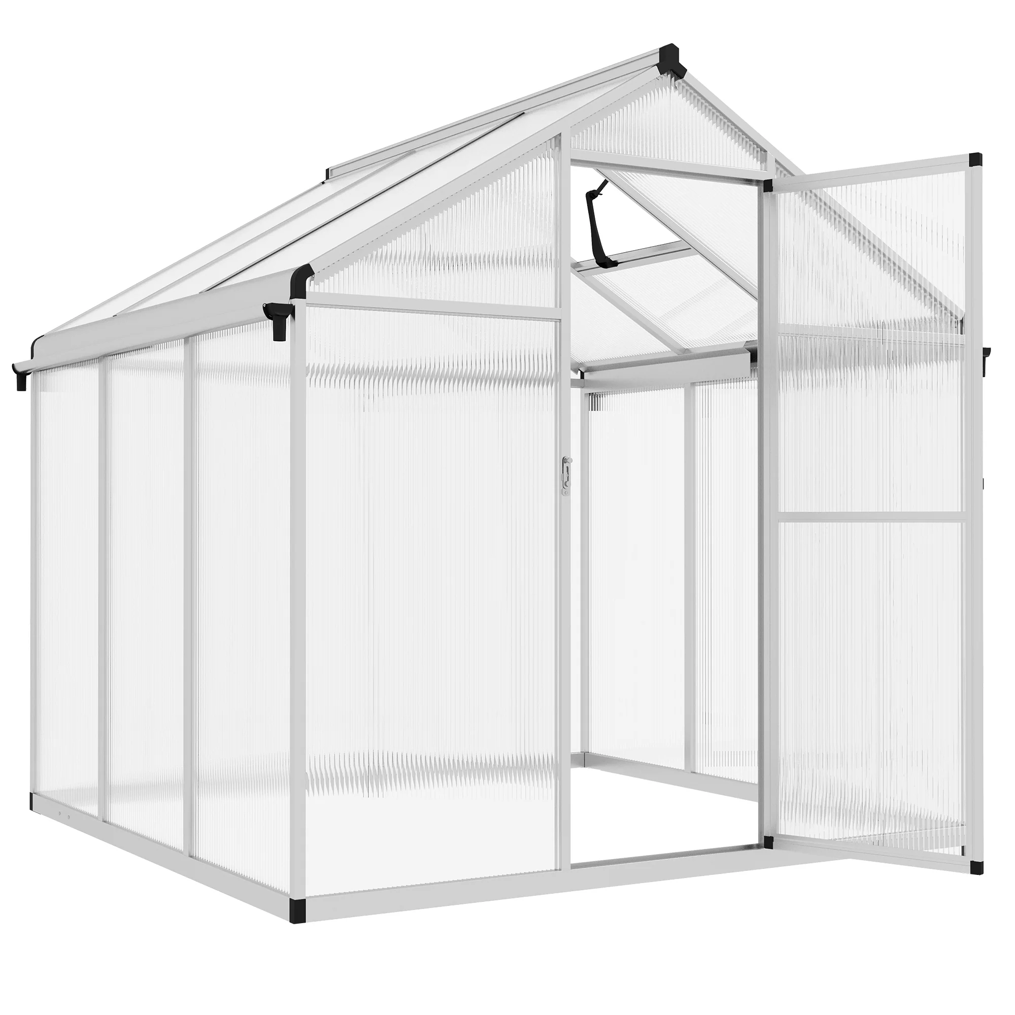 6 x 6ft Polycarbonate Greenhouse, Large Walk-In Green House w/ Aluminium Frame and Foundation - Image 2