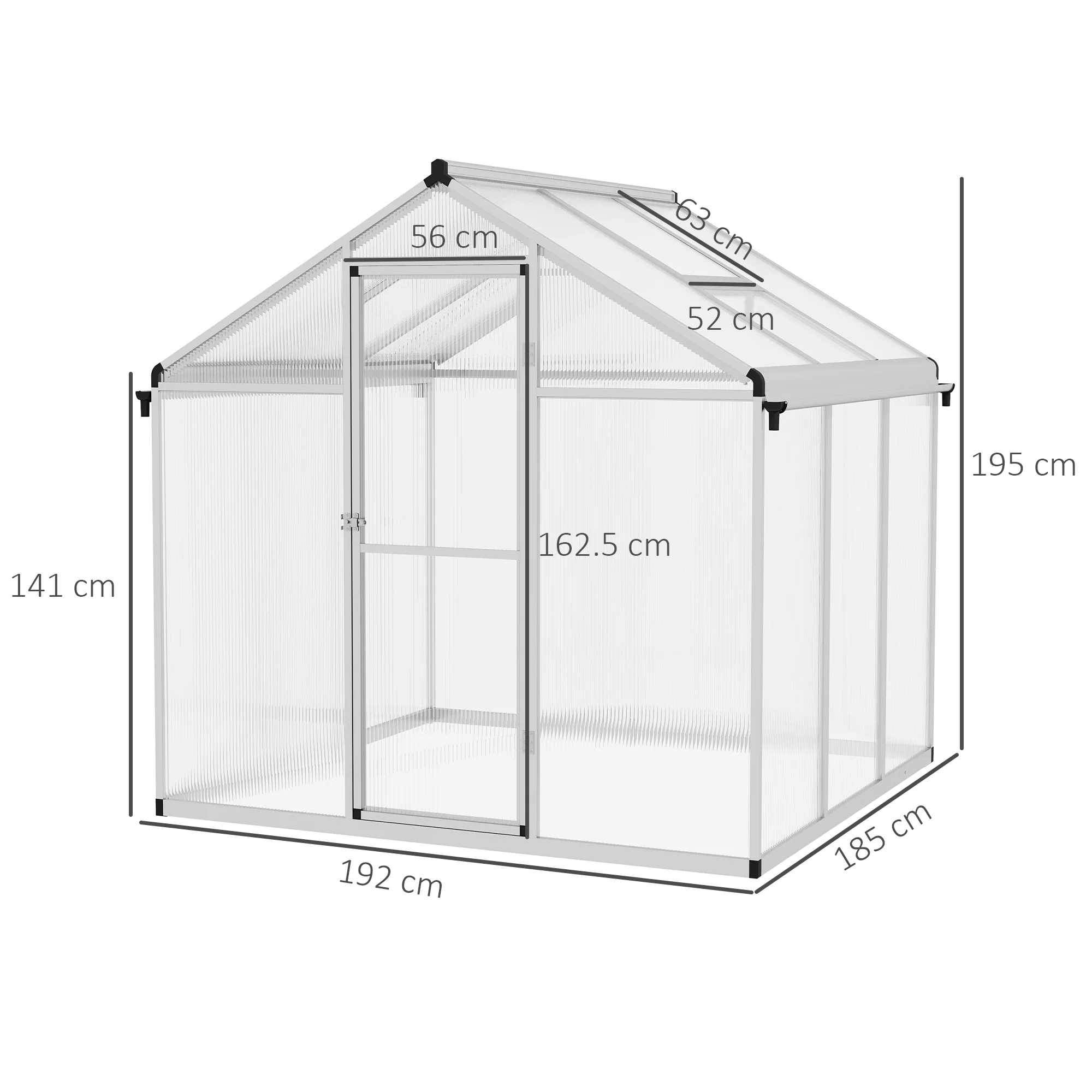 6 x 6ft Polycarbonate Greenhouse, Large Walk-In Green House w/ Aluminium Frame and Foundation - Image 5