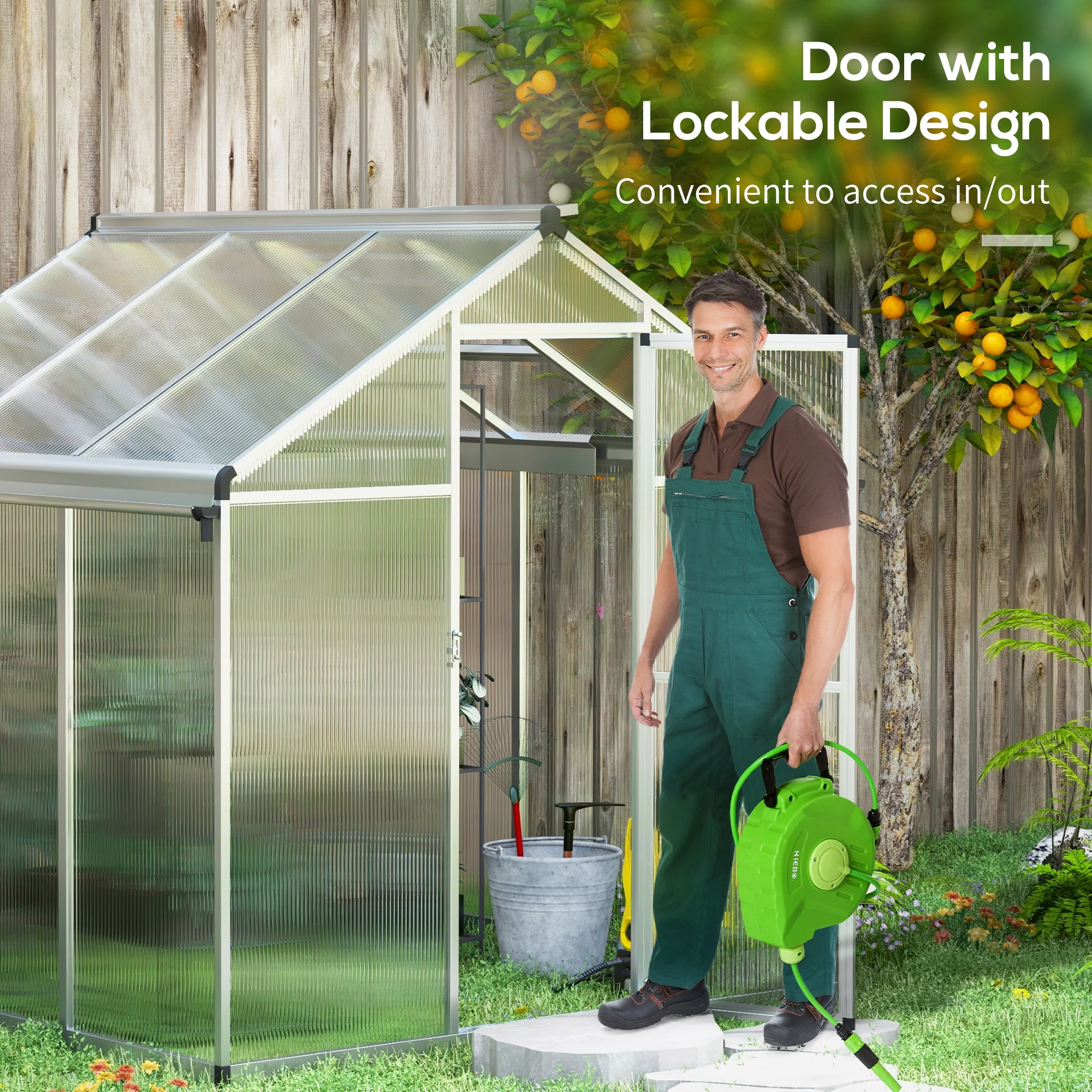 6 x 6ft Polycarbonate Greenhouse, Large Walk-In Green House w/ Aluminium Frame and Foundation - Image 7