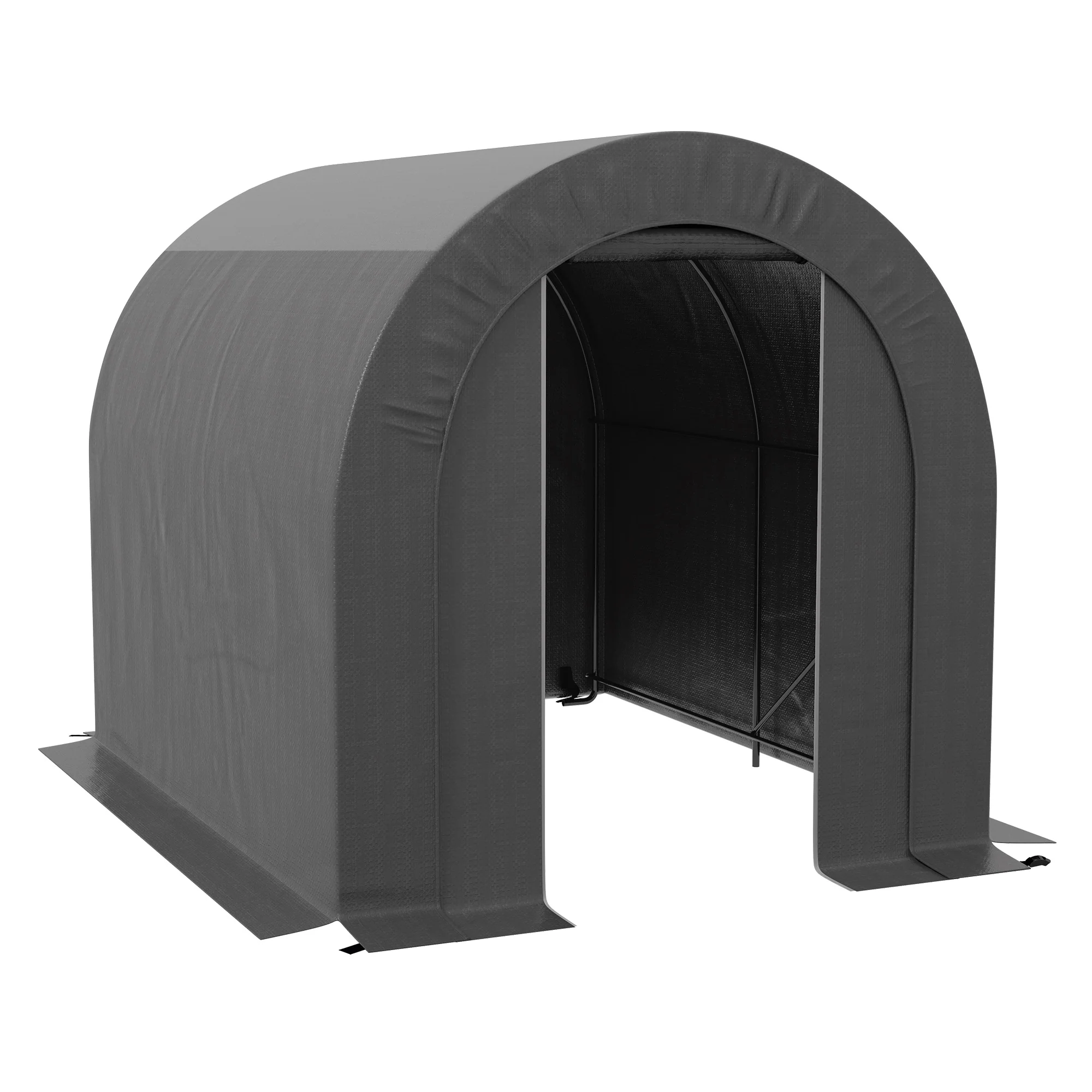 6' x 8' Portable Storage Shed with Galvanized Frame and Zipper Door, Dark Grey