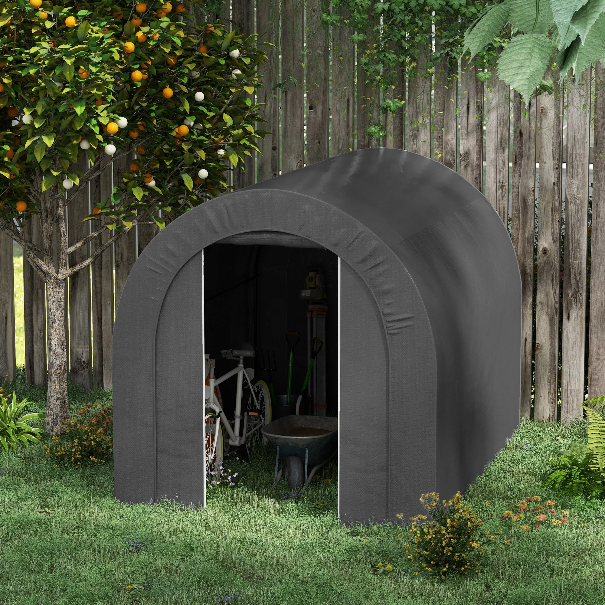 6' x 8' Portable Storage Shed with Galvanized Frame and Zipper Door, Dark Grey - Image 3