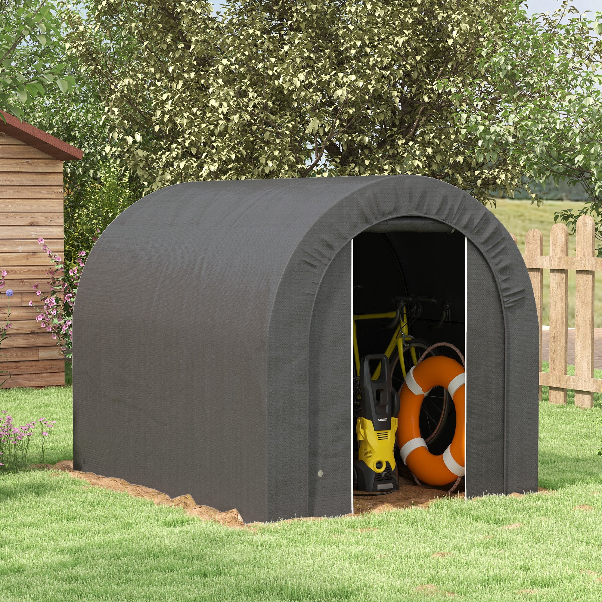 6' x 8' Portable Storage Shed with Galvanized Frame and Zipper Door, Dark Grey - Image 4