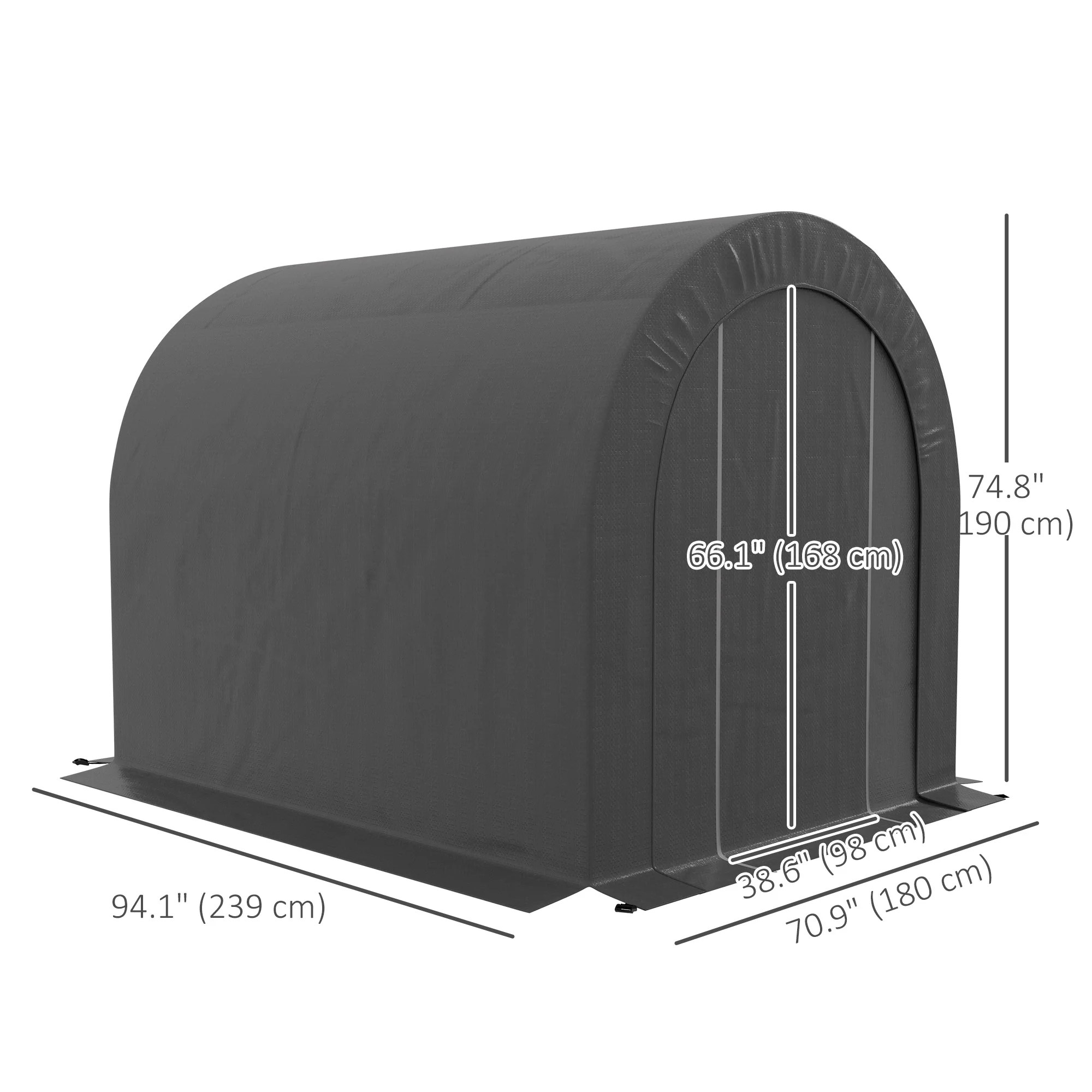 6' x 8' Portable Storage Shed with Galvanized Frame and Zipper Door, Dark Grey - Image 5