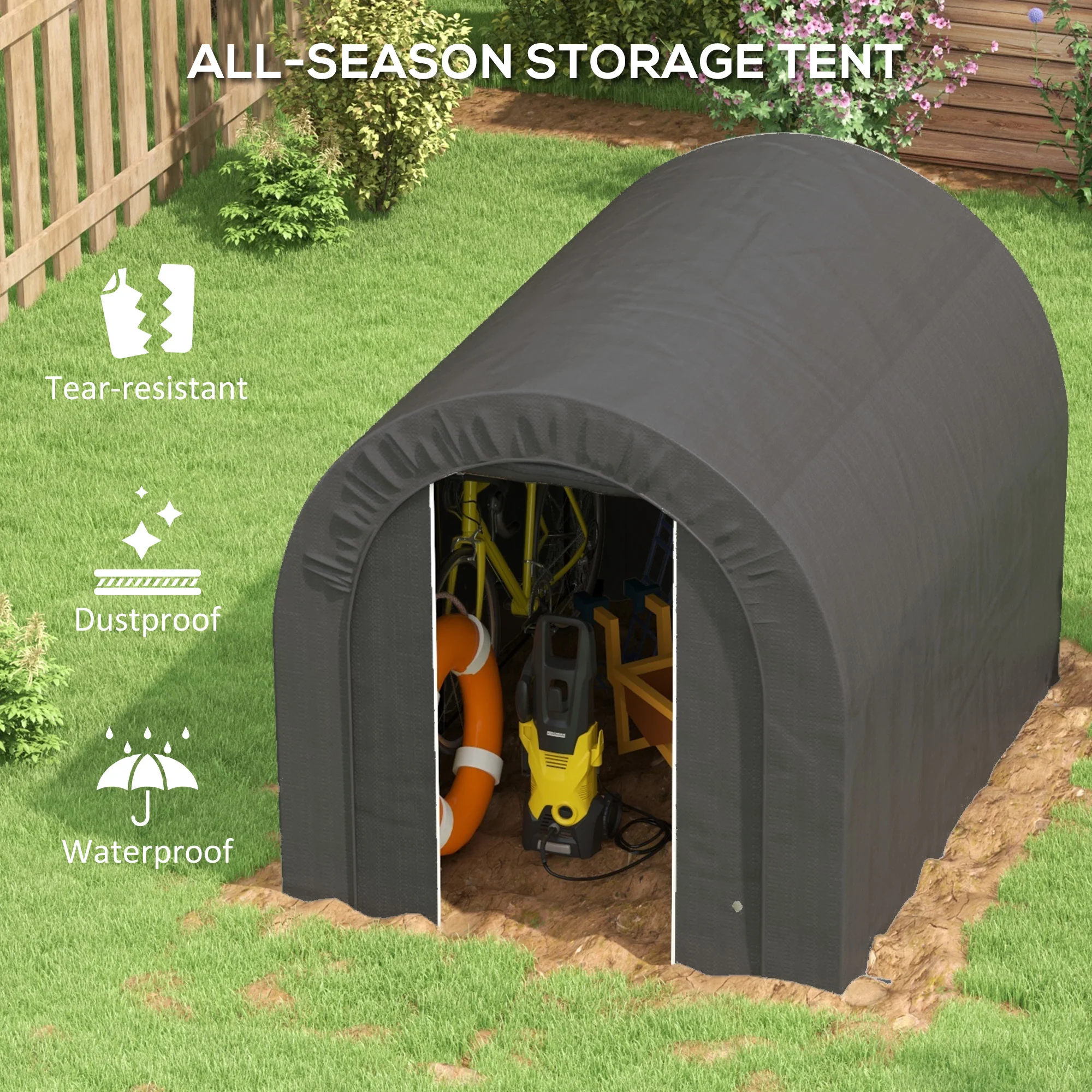 6' x 8' Portable Storage Shed with Galvanized Frame and Zipper Door, Dark Grey - Image 6
