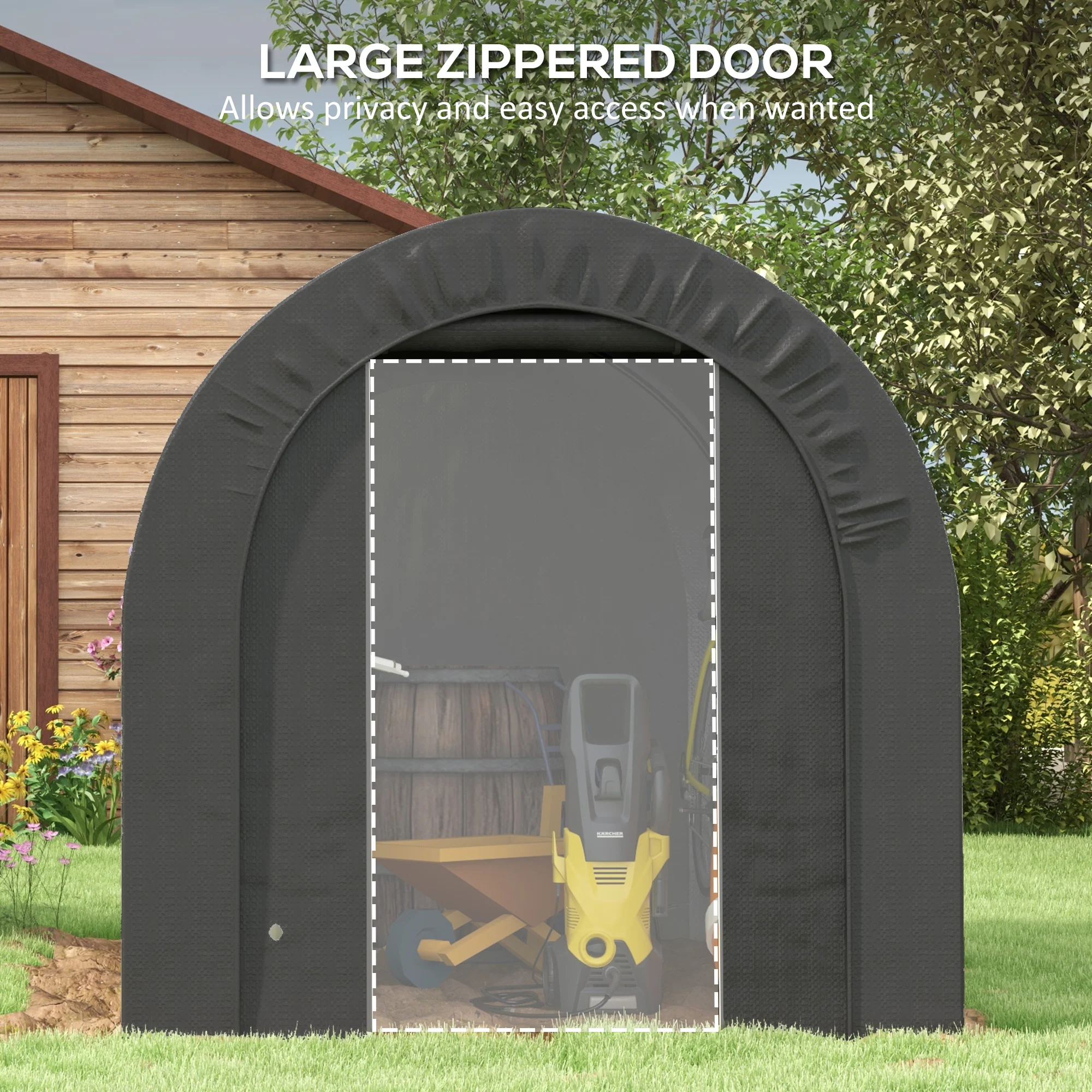 6' x 8' Portable Storage Shed with Galvanized Frame and Zipper Door, Dark Grey - Image 8