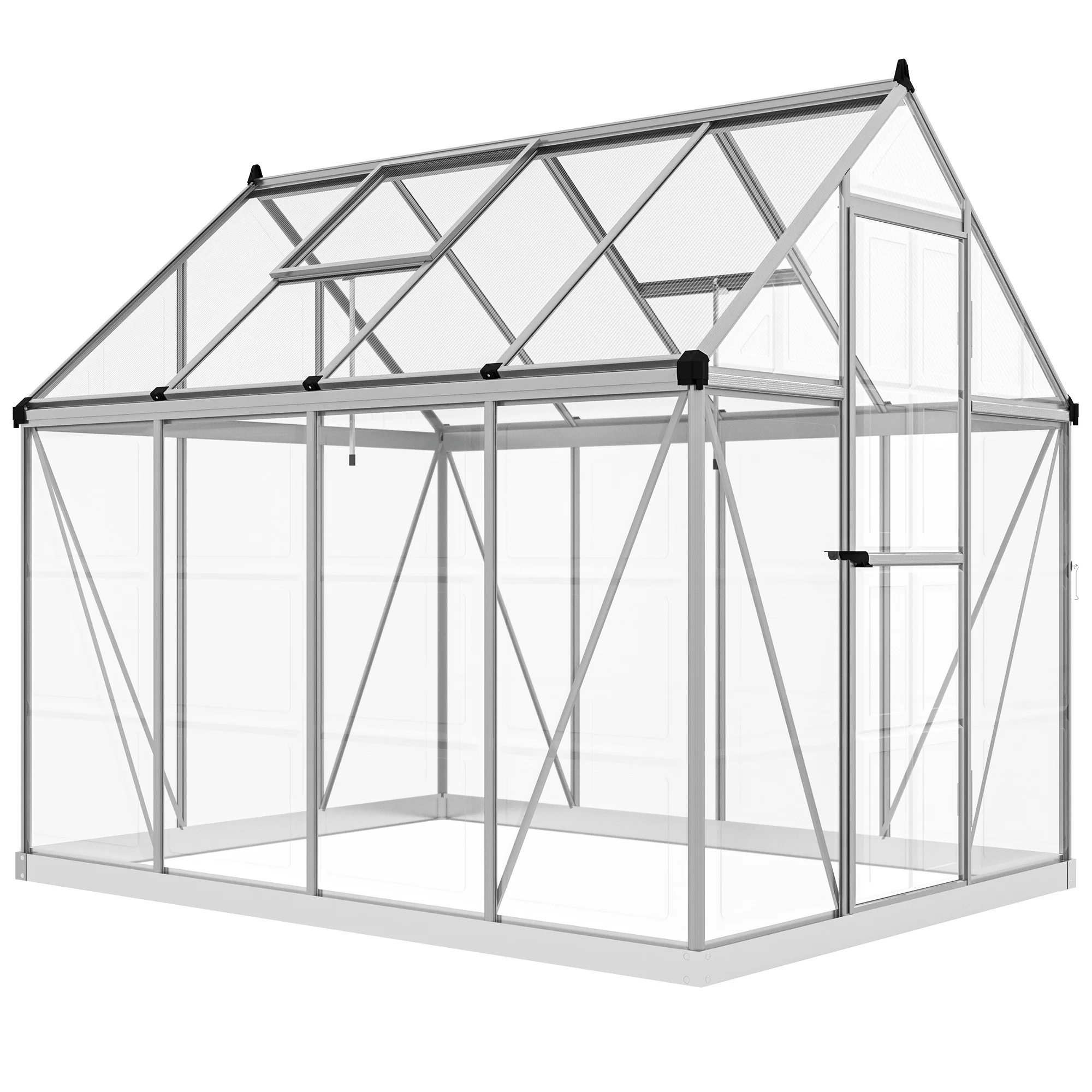 BloomGreen 6' x 8' Polycarbonate Greenhouse with 2 Panel Types, Hinged Door, 5 Roof Vents, Aluminum Frame - Image 12