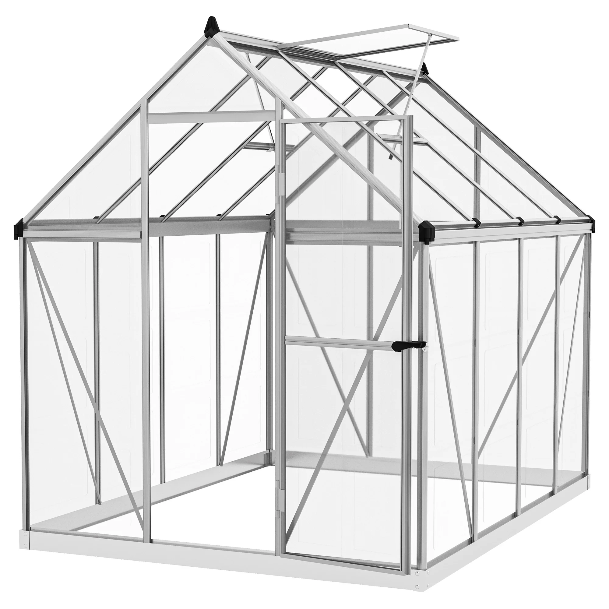 BloomGreen 6' x 8' Polycarbonate Greenhouse with 2 Panel Types, Hinged Door, 5 Roof Vents, Aluminum Frame - Image 2