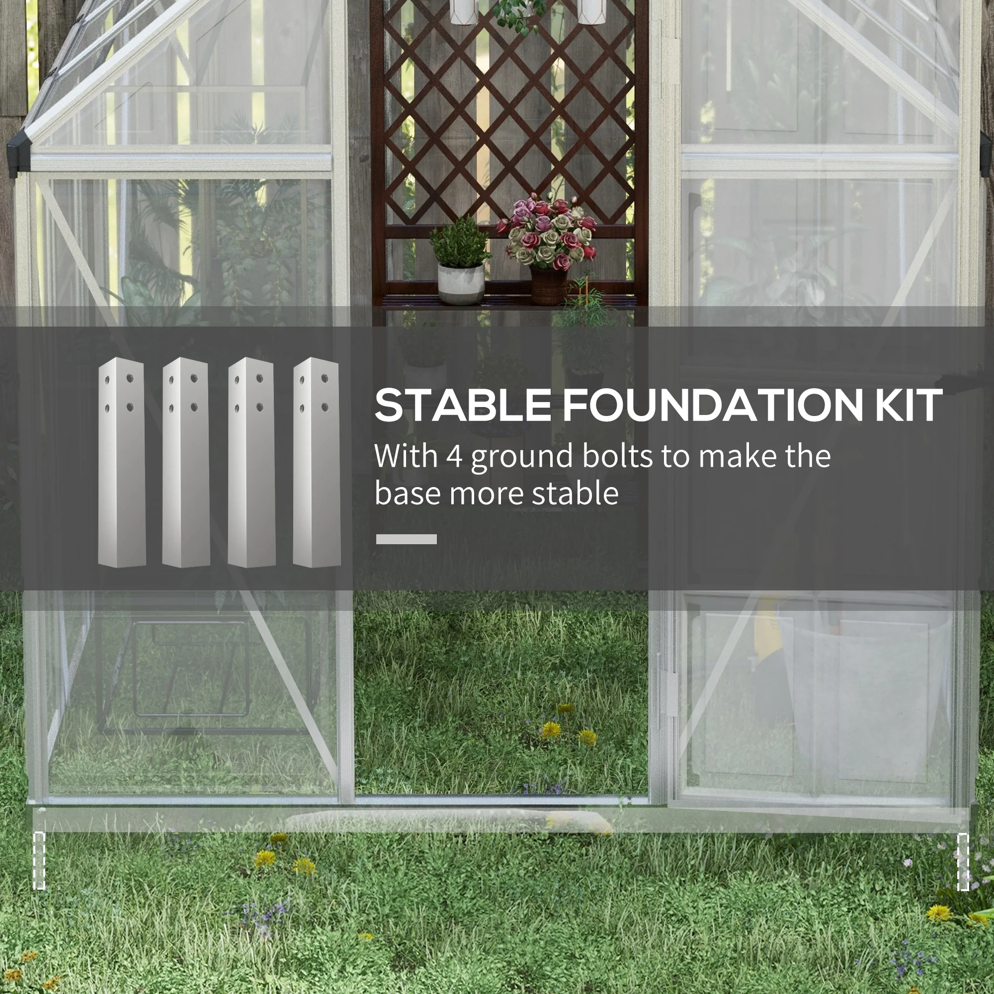 BloomGreen 6' x 8' Polycarbonate Greenhouse with 2 Panel Types, Hinged Door, 5 Roof Vents, Aluminum Frame - Image 9