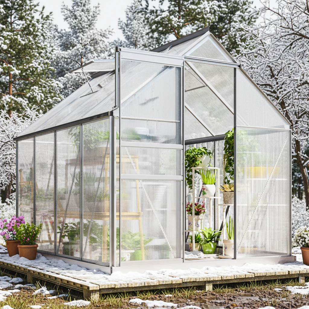BloomGreen 6' x 8' x 6.5' Polycarbonate Greenhouse for All Seasons Growing with Roof Vent & Sliding Door, Clear - Image 12