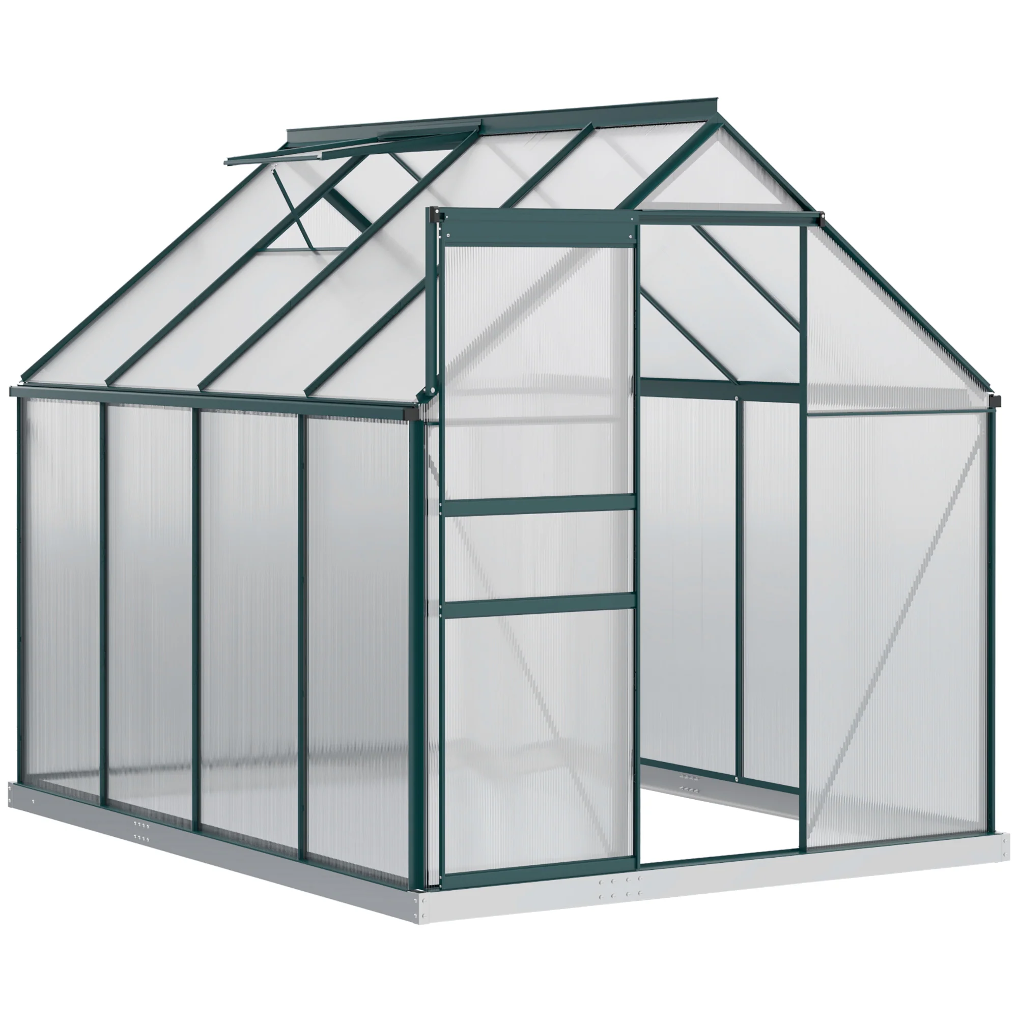 BloomGreen 6' x 8' x 6.5' Polycarbonate Greenhouse with Adjustable Roof Vent & Sliding Door, Green - Image 12