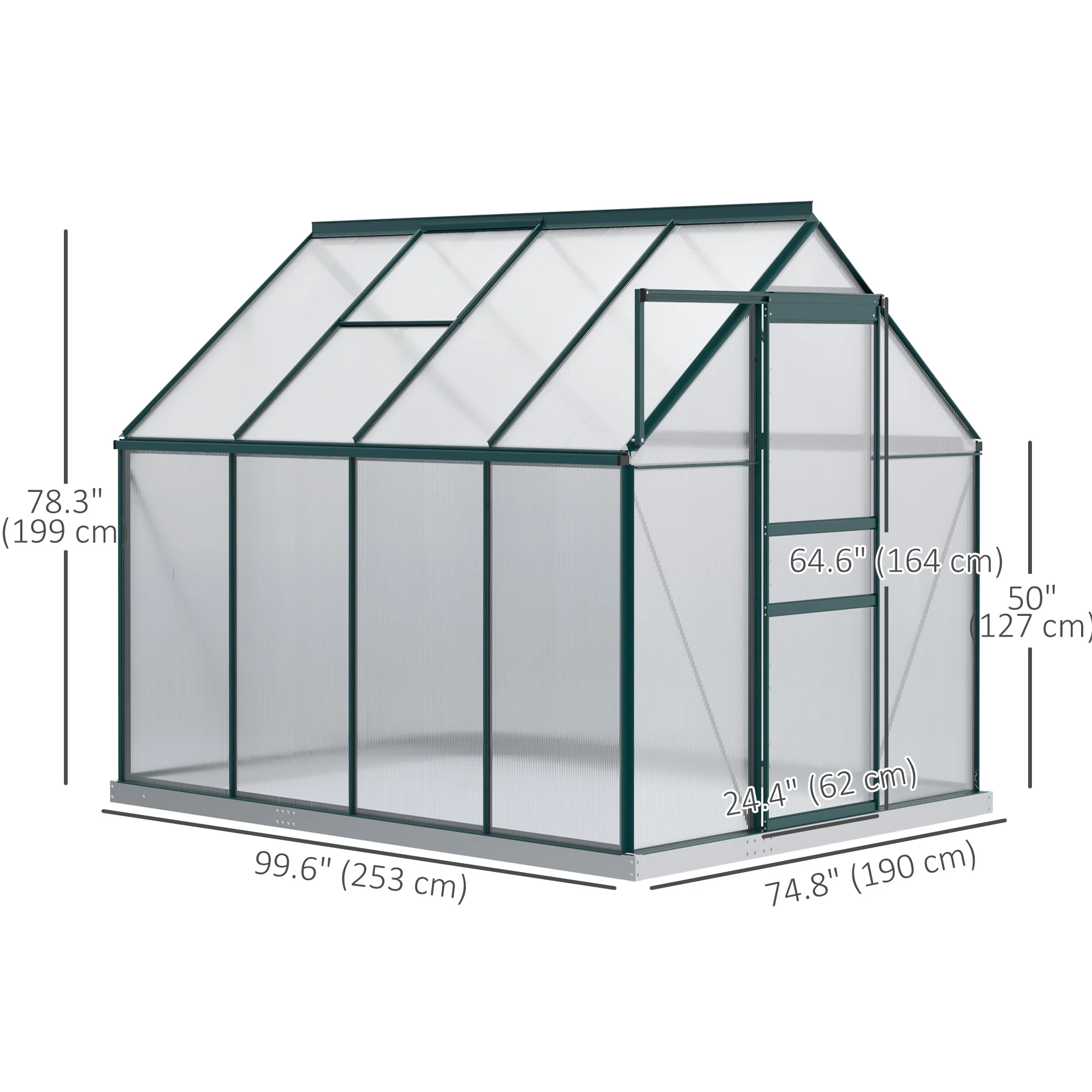 BloomGreen 6' x 8' x 6.5' Polycarbonate Greenhouse with Adjustable Roof Vent & Sliding Door, Green - Image 5