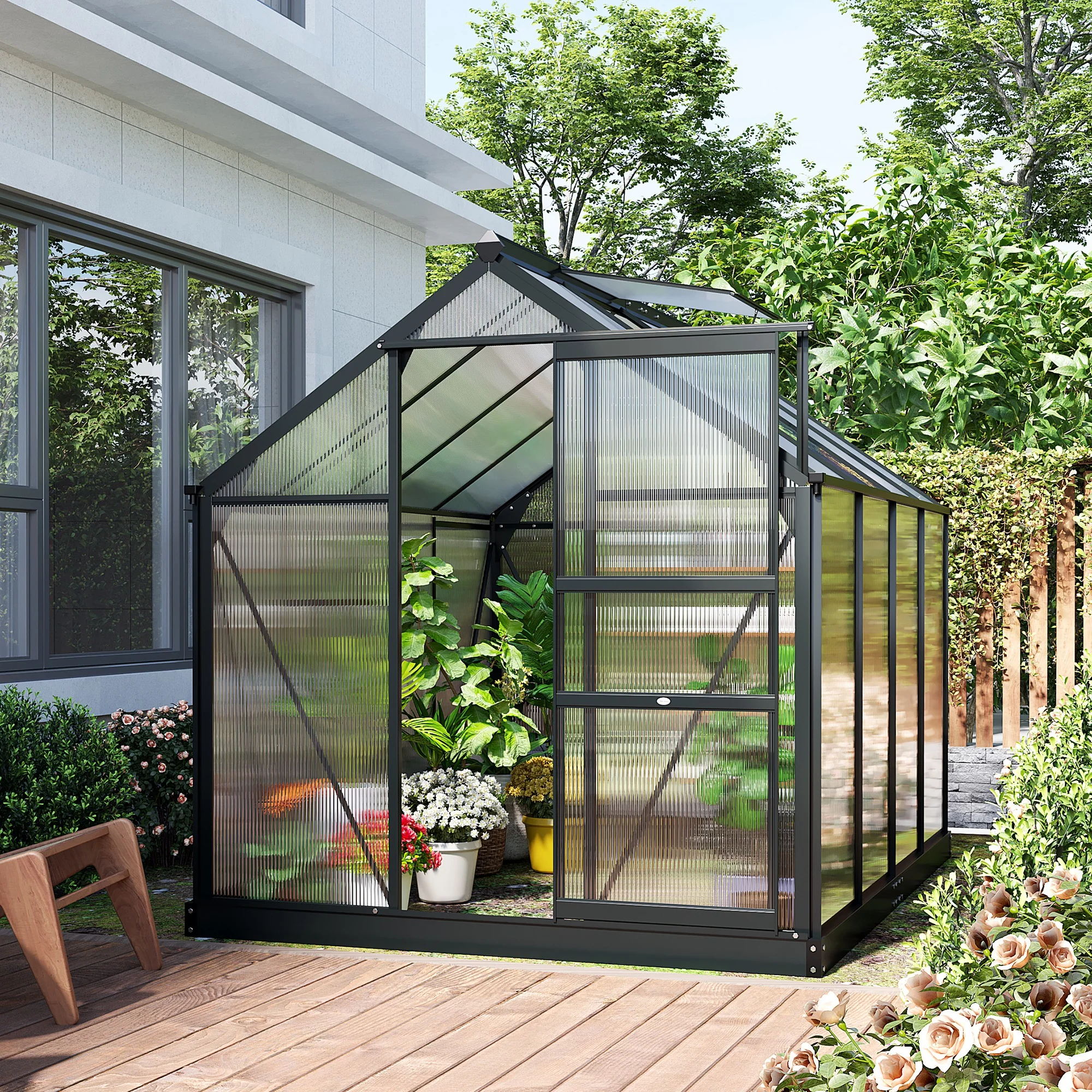 BloomGreen 6' x 8' x 6.6' Polycarbonate Greenhouse with Aluminum Frame, Grey - Image 3