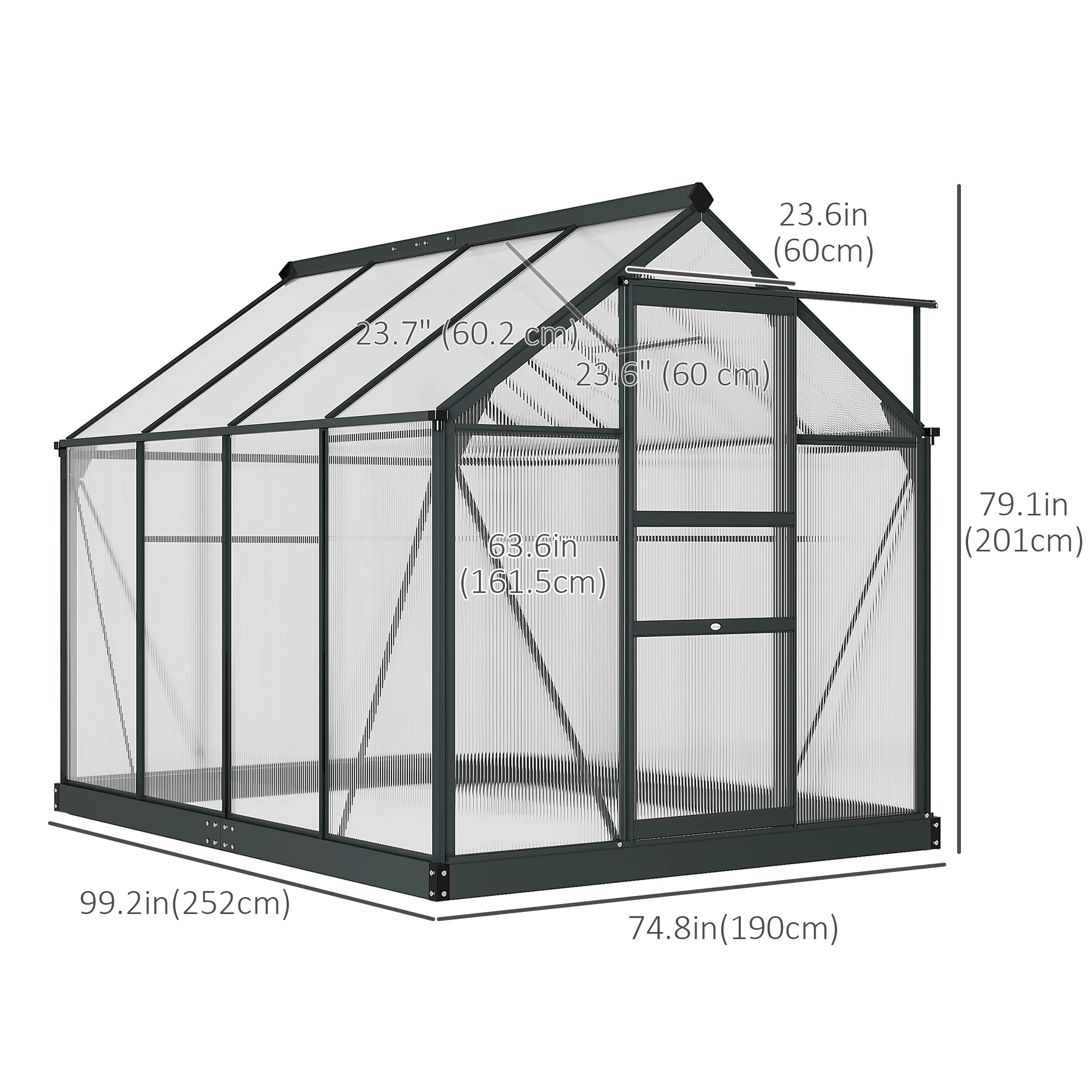 BloomGreen 6' x 8' x 6.6' Polycarbonate Greenhouse with Aluminum Frame, Grey - Image 5