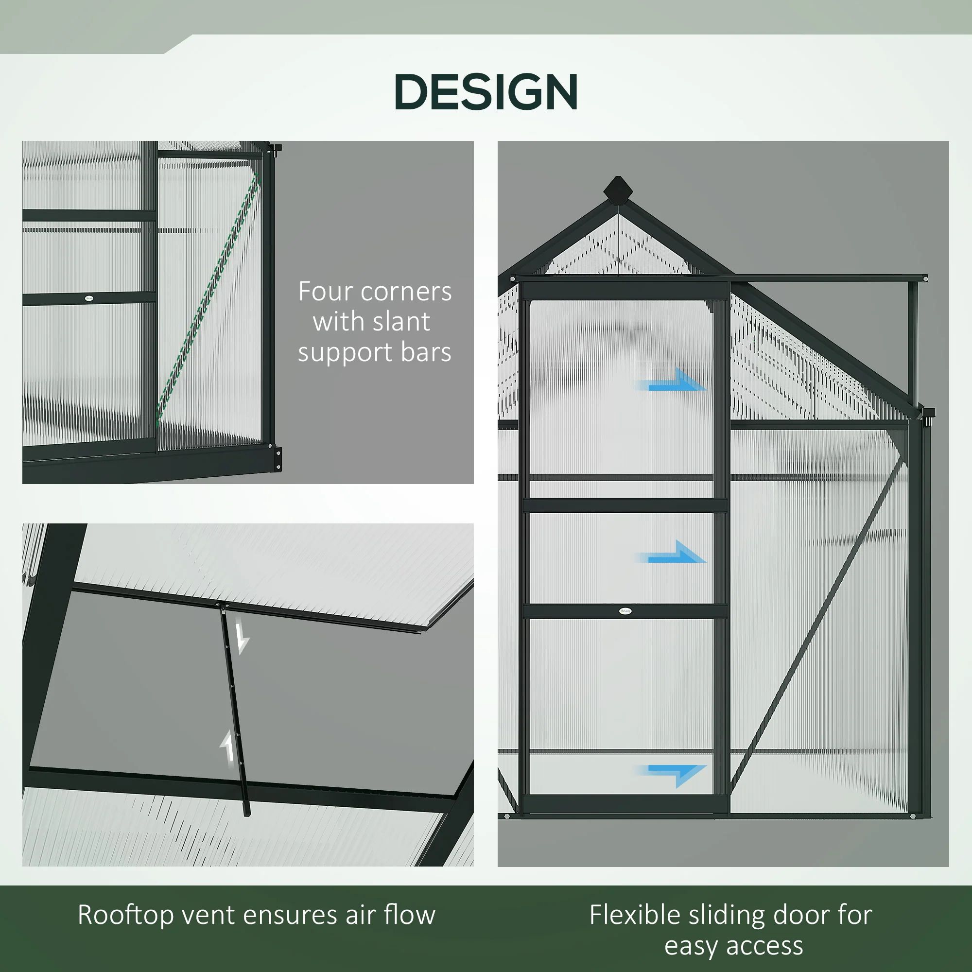 BloomGreen 6' x 8' x 6.6' Polycarbonate Greenhouse with Aluminum Frame, Grey - Image 6