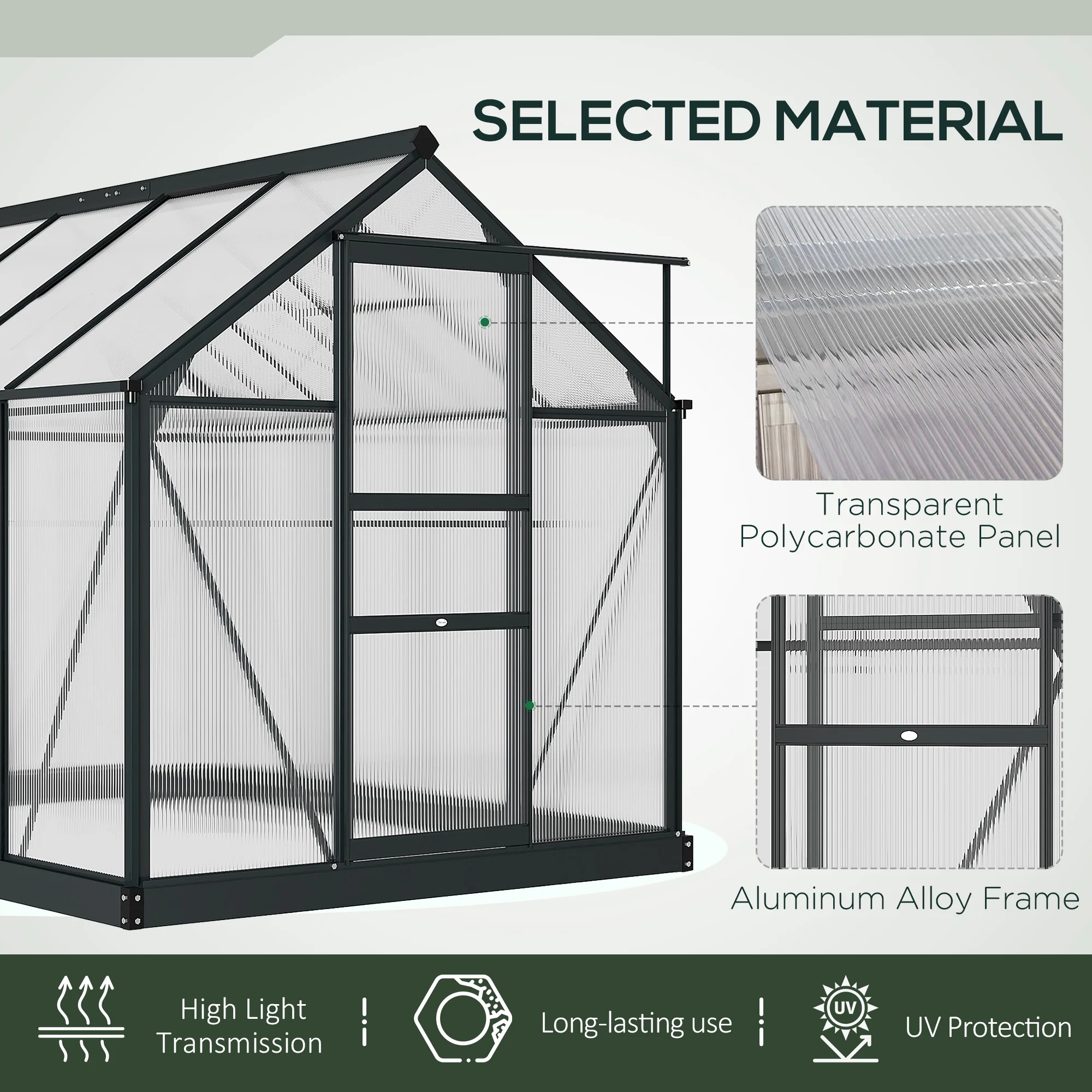 BloomGreen 6' x 8' x 6.6' Polycarbonate Greenhouse with Aluminum Frame, Grey - Image 7