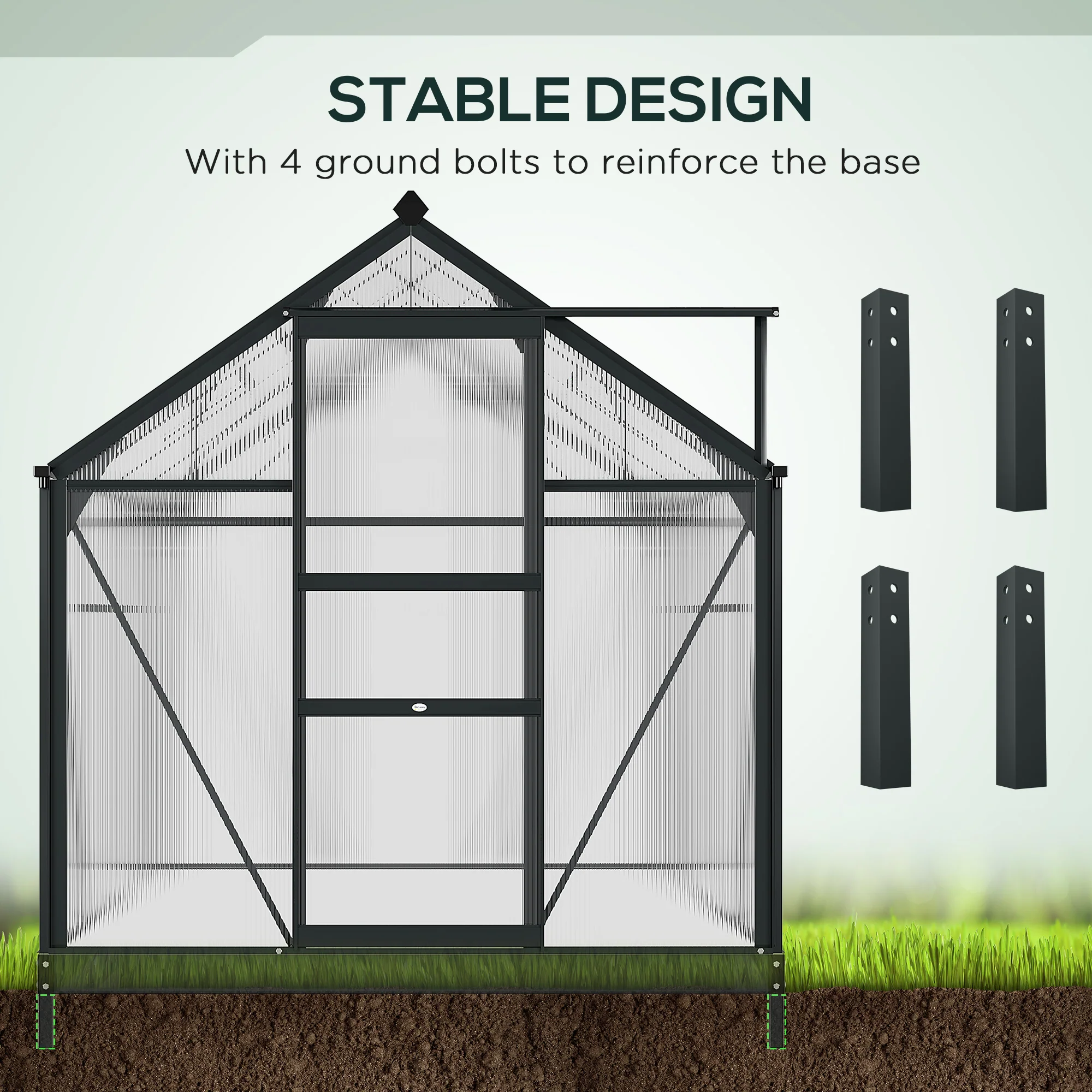 BloomGreen 6' x 8' x 6.6' Polycarbonate Greenhouse with Aluminum Frame, Grey - Image 8