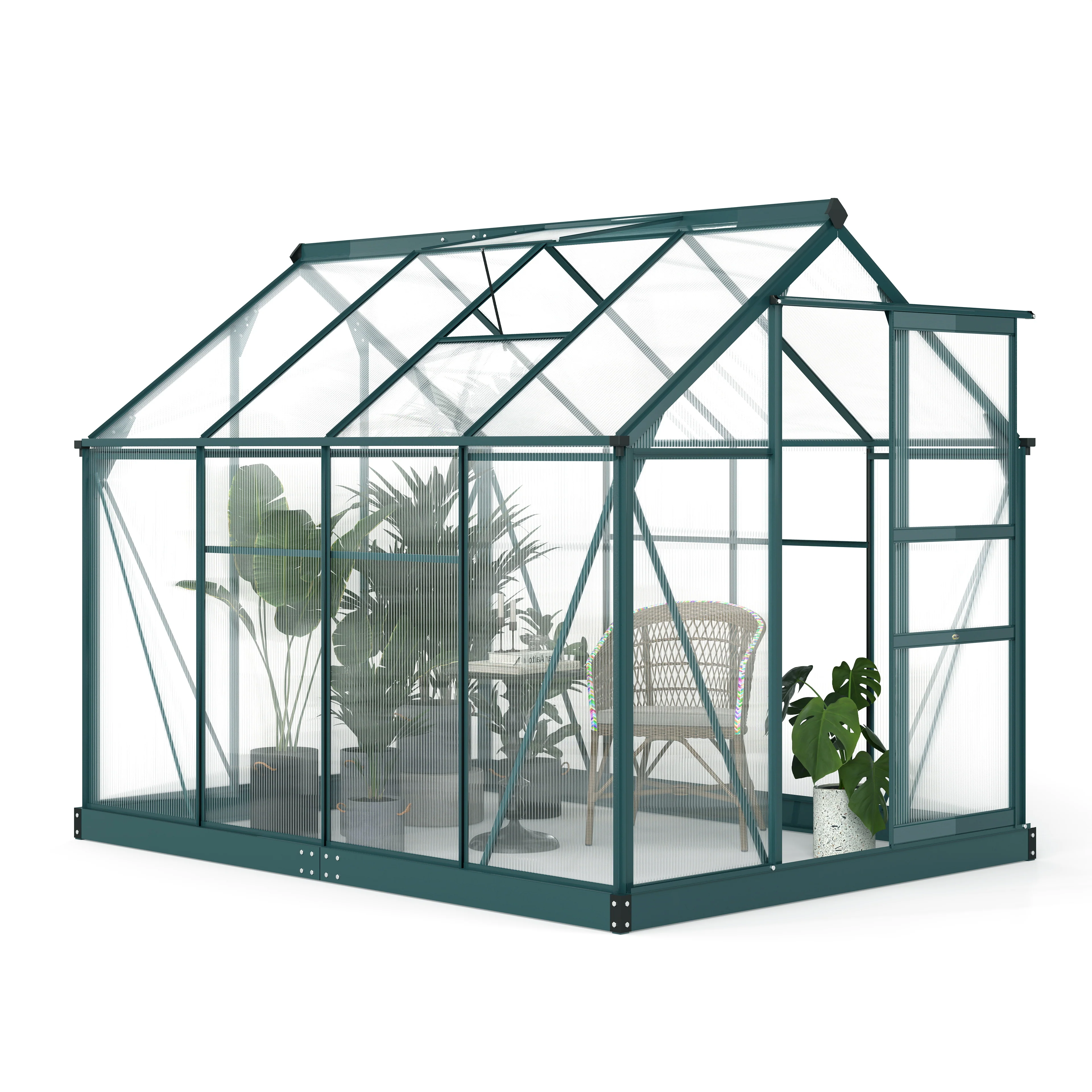 BloomGreen 6' x 8' x 6.6' Polycarbonate Greenhouse with Aluminum Frame, Green