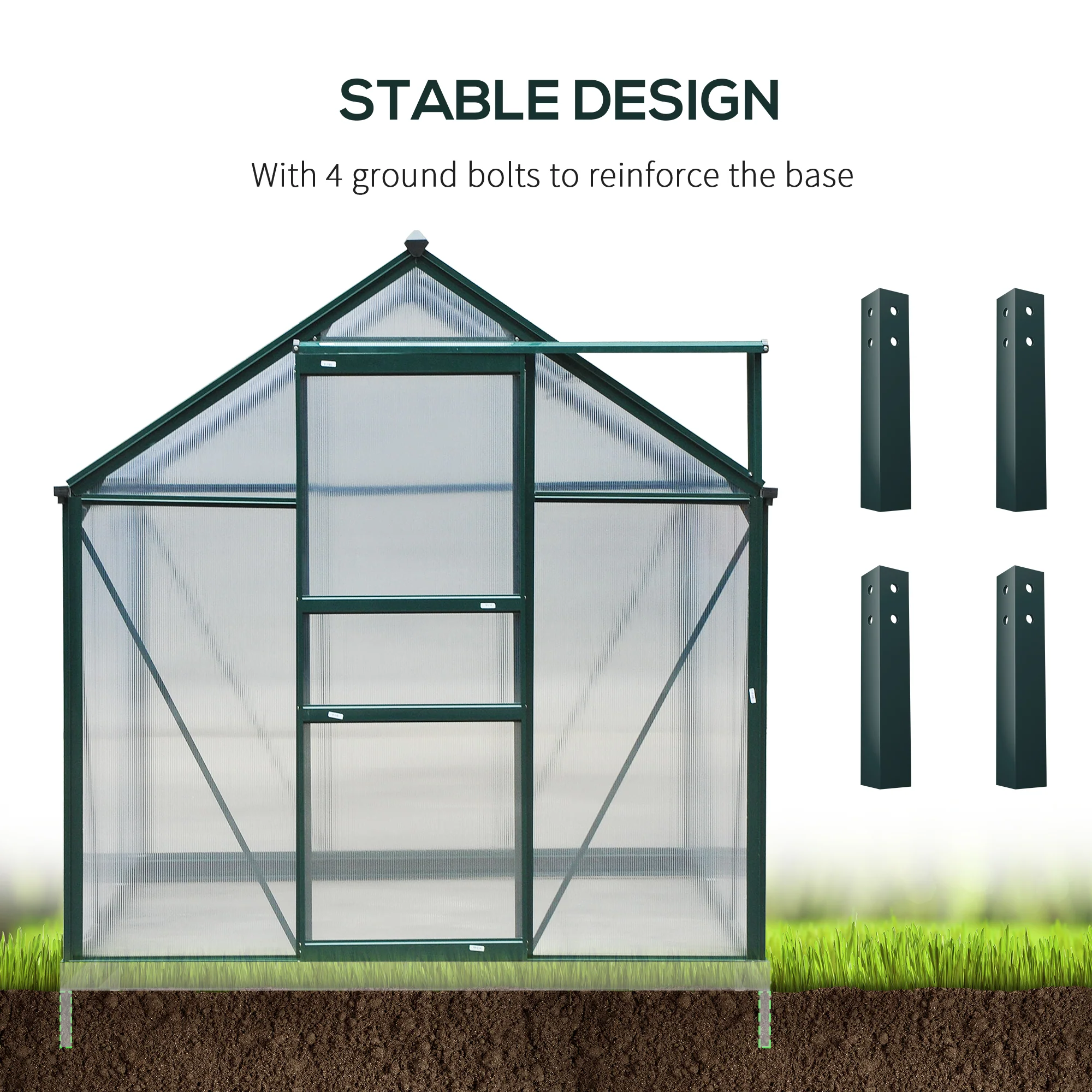 BloomGreen 6' x 8' x 6.6' Polycarbonate Greenhouse with Aluminum Frame, Green - Image 8