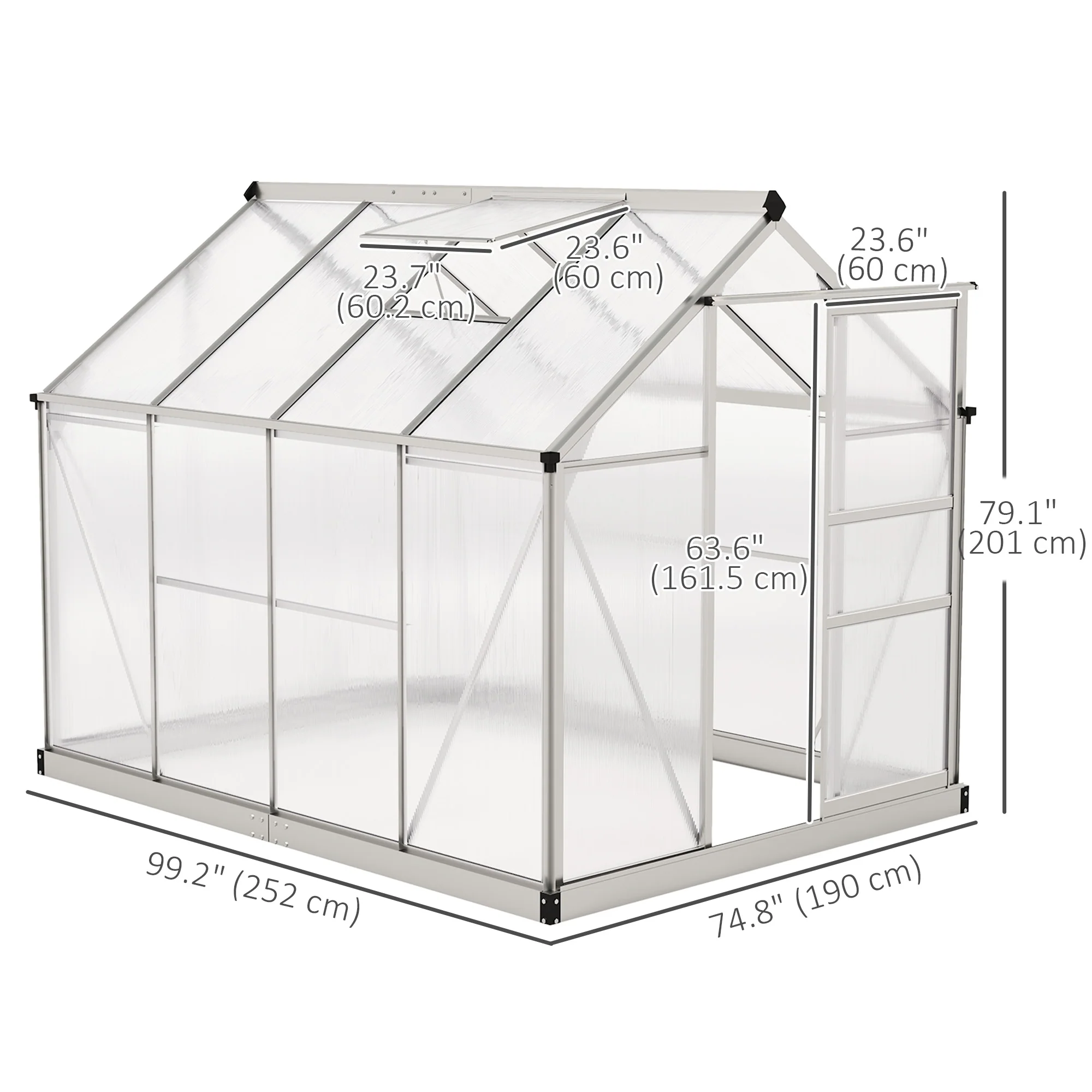 BloomGreen 6' x 8' x 6.6' Polycarbonate Greenhouse with Aluminum Frame, Silver - Image 5