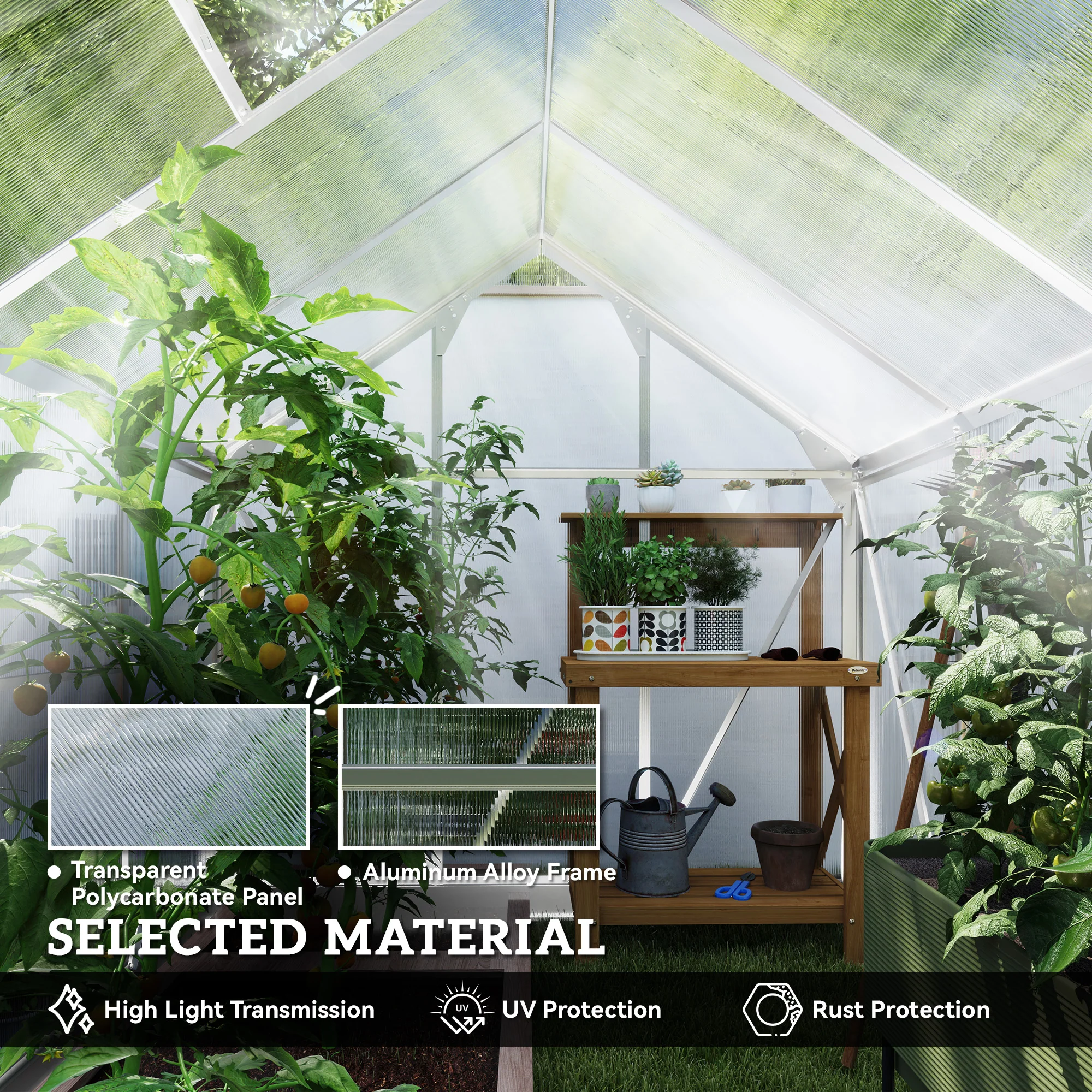 BloomGreen 6' x 8' x 6.6' Polycarbonate Greenhouse with Aluminum Frame, Silver - Image 7