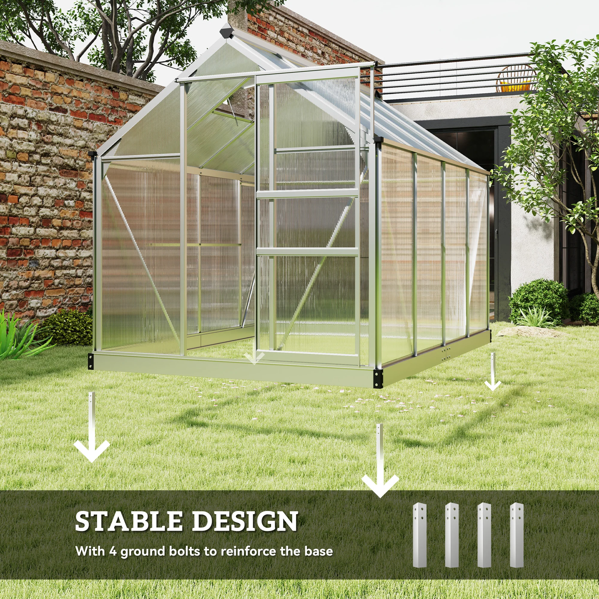 BloomGreen 6' x 8' x 6.6' Polycarbonate Greenhouse with Aluminum Frame, Silver - Image 8